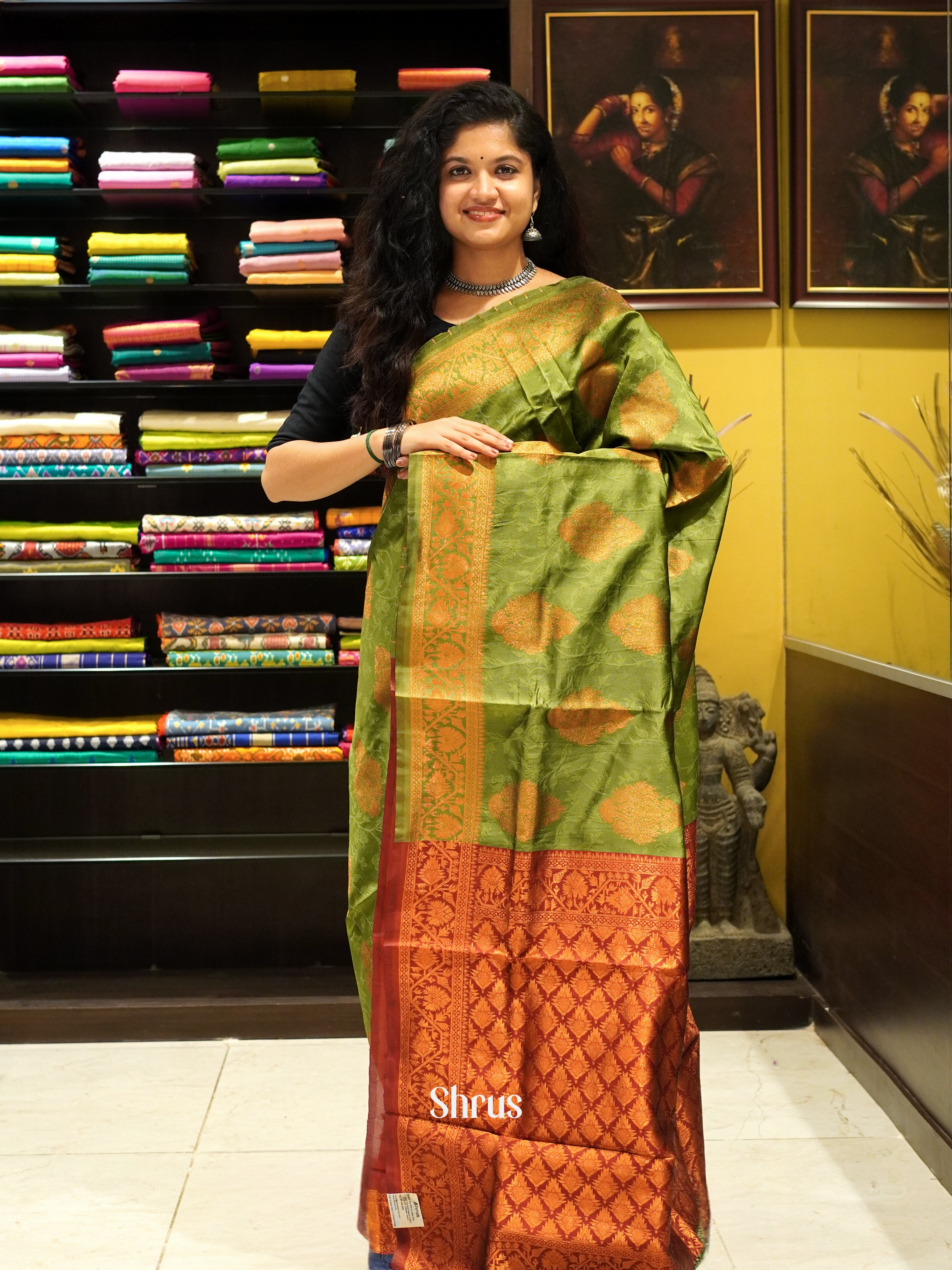 Green and arakku maroon - Semi Softsilk Saree - Shop on ShrusEternity.com