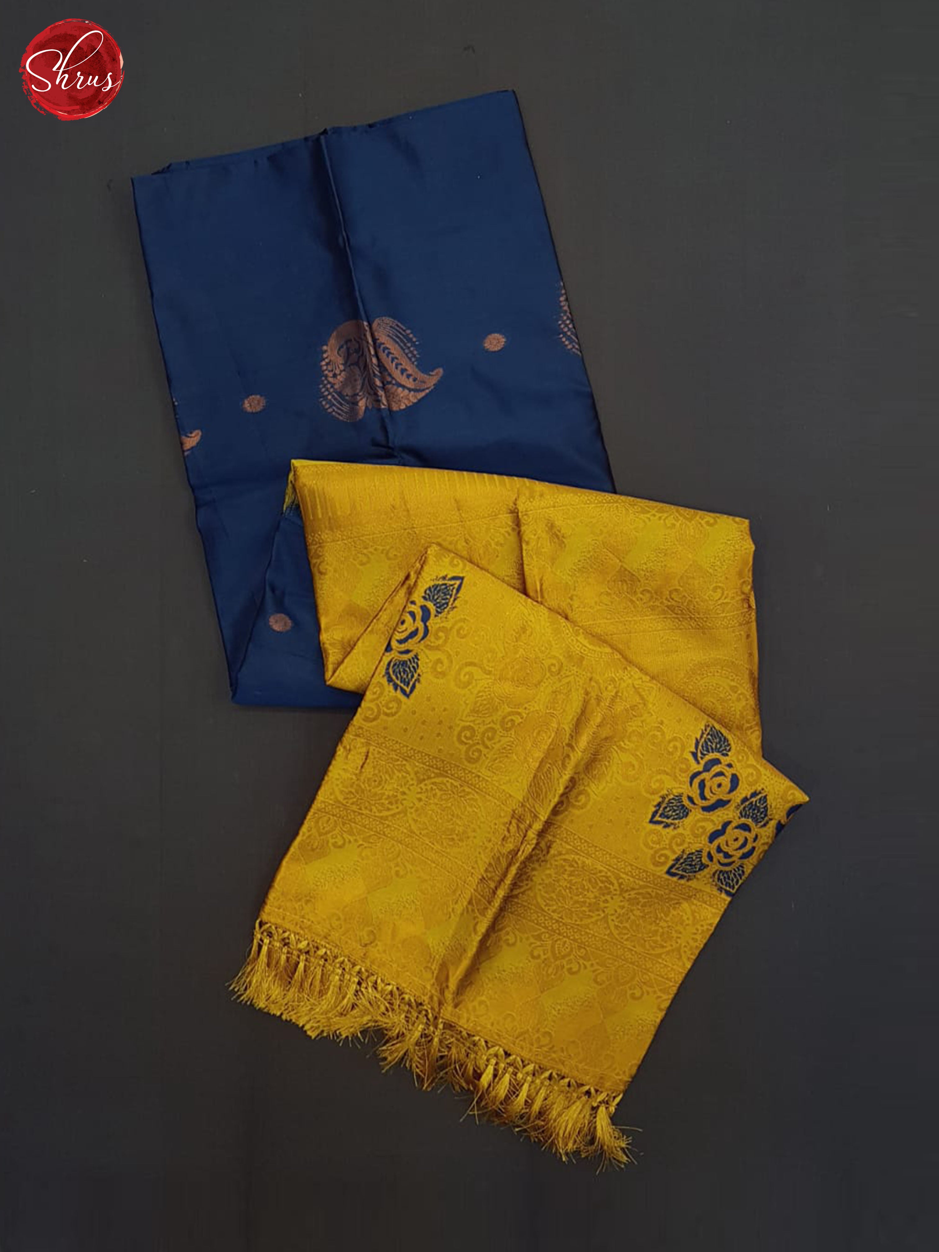 Blue And Mustard-Semi soft silk saree - Shop on ShrusEternity.com