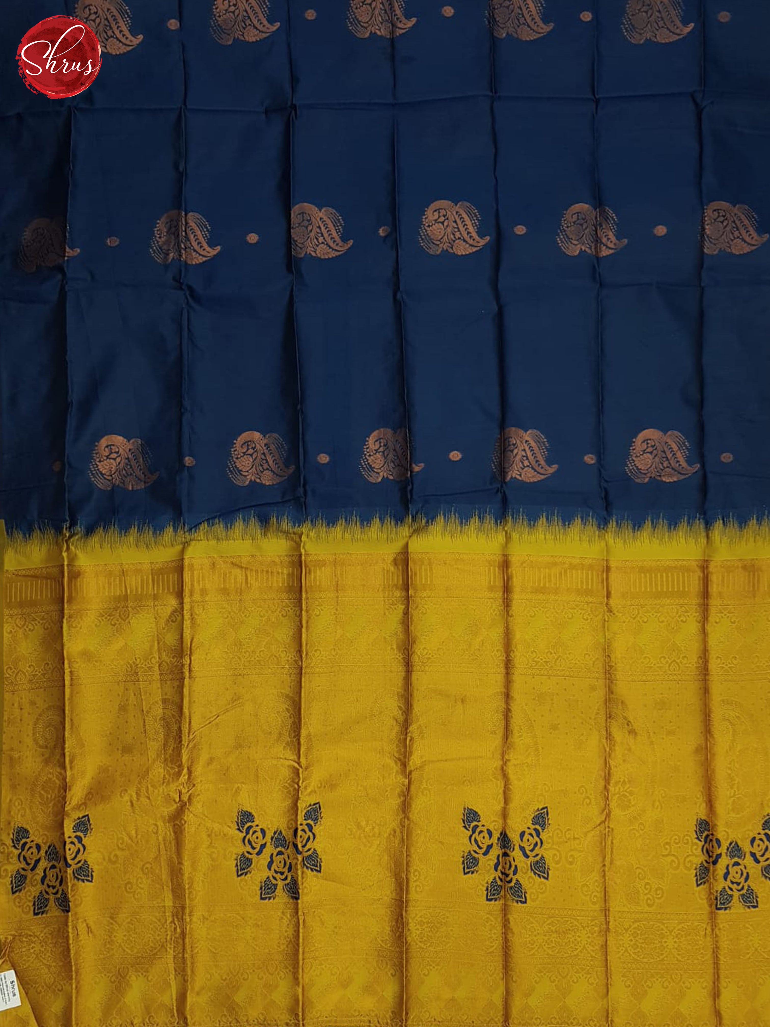 Blue And Mustard-Semi soft silk saree - Shop on ShrusEternity.com