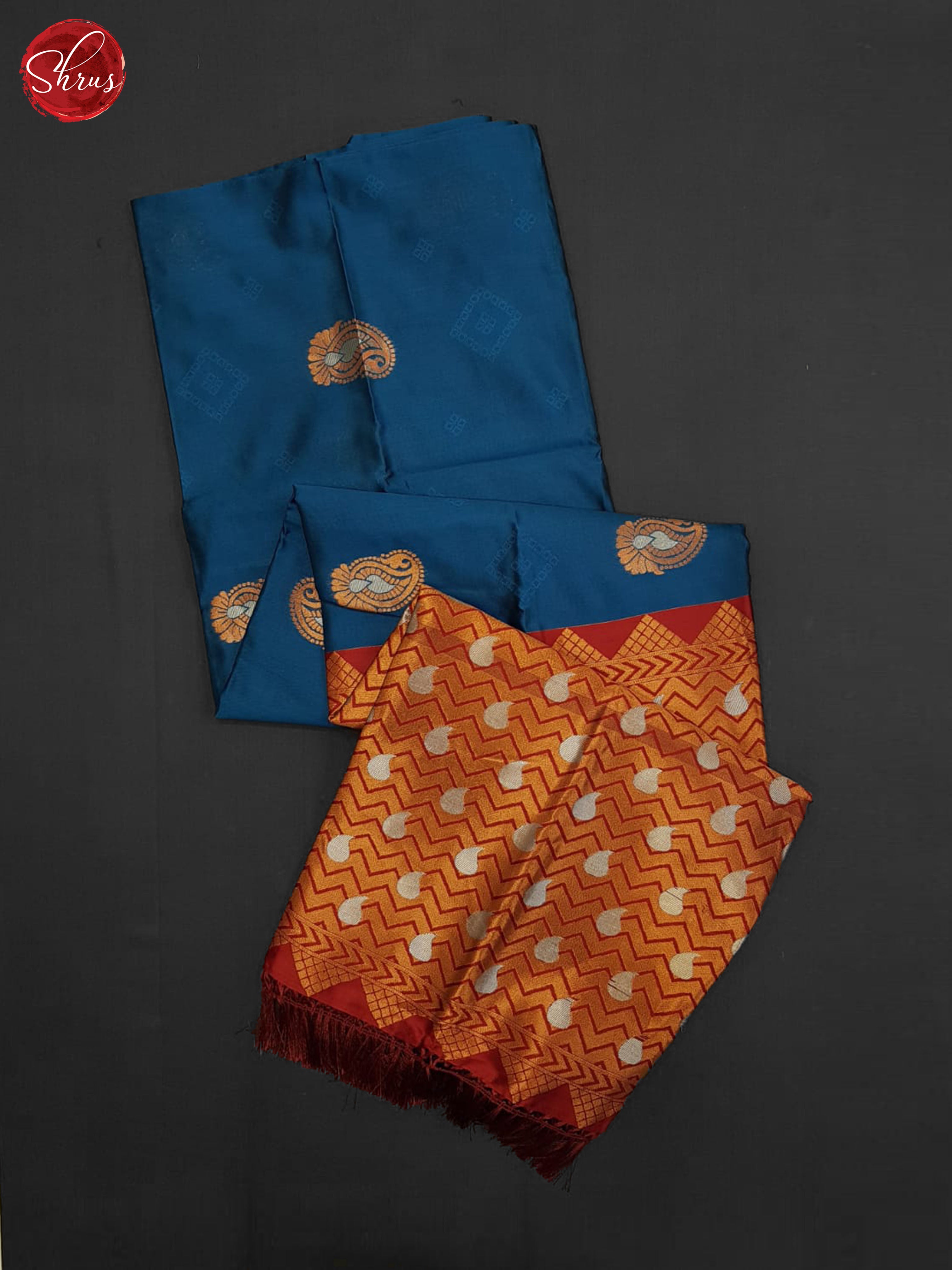Blue And Arakku Maroon-Semi soft silk saree - Shop on ShrusEternity.com