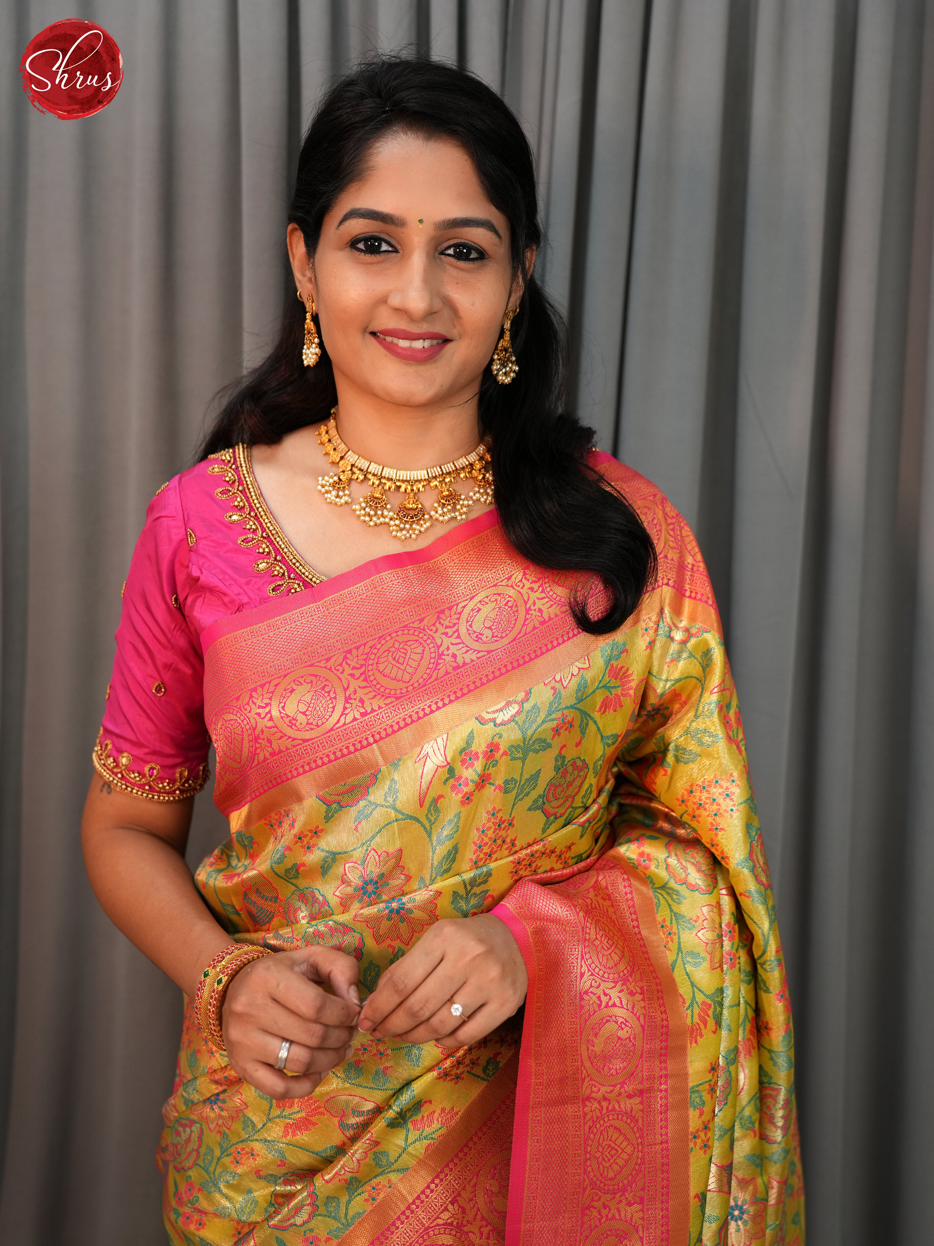 Green & Pink - Semi Tissue Saree - Shop on ShrusEternity.com