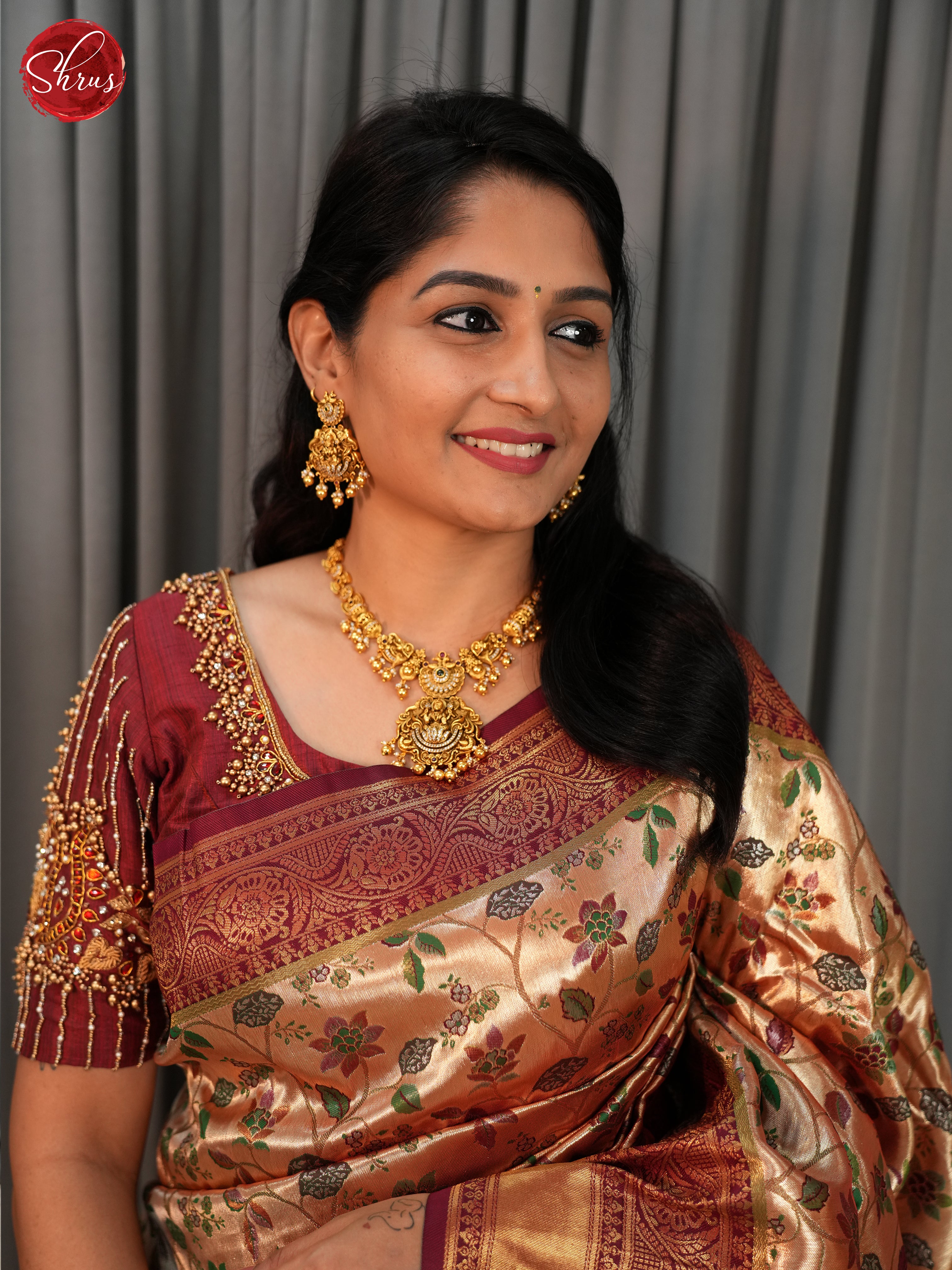 Gold & Maroon - Semi Tissue Saree - Shop on ShrusEternity.com
