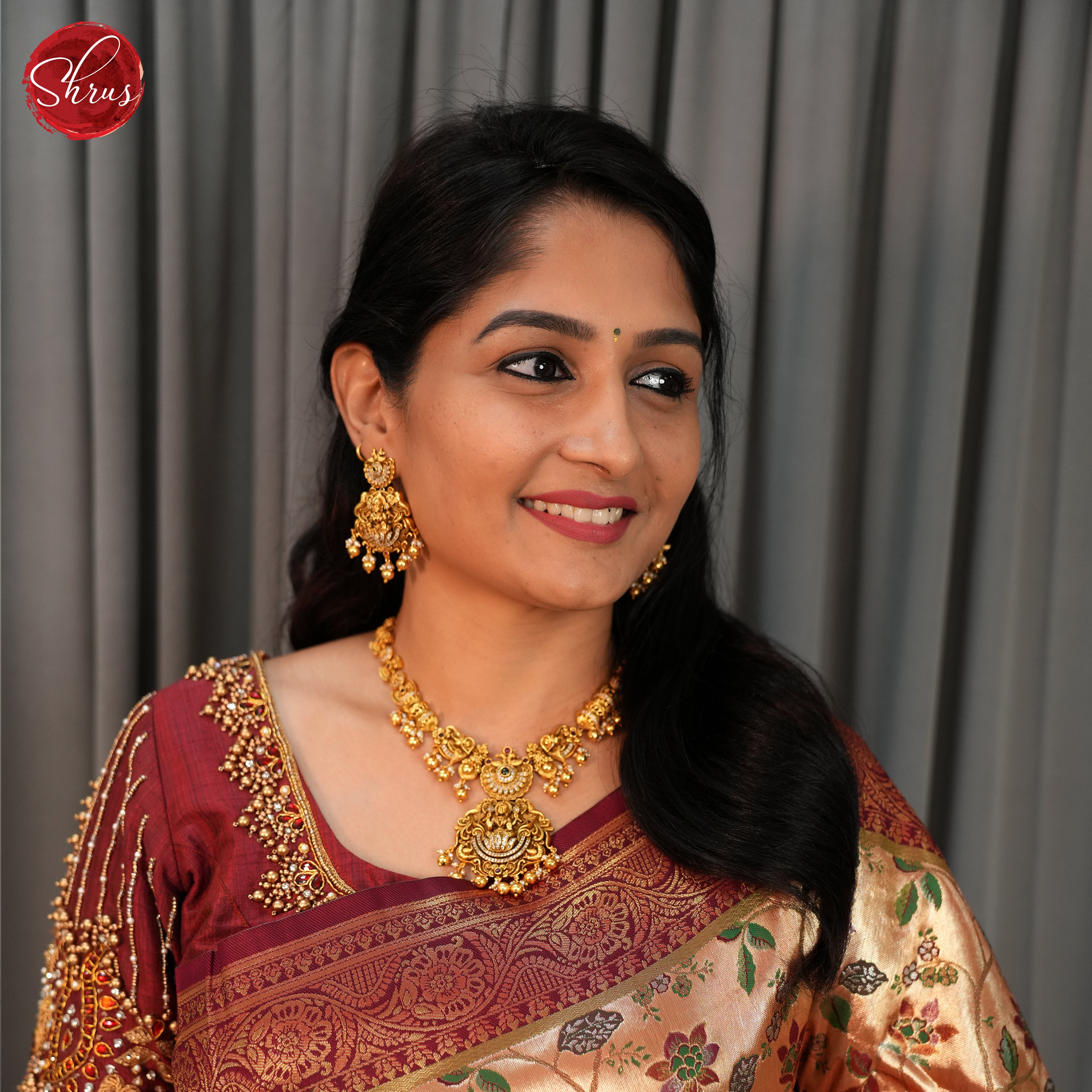 Gold & Maroon - Semi Tissue Saree - Shop on ShrusEternity.com