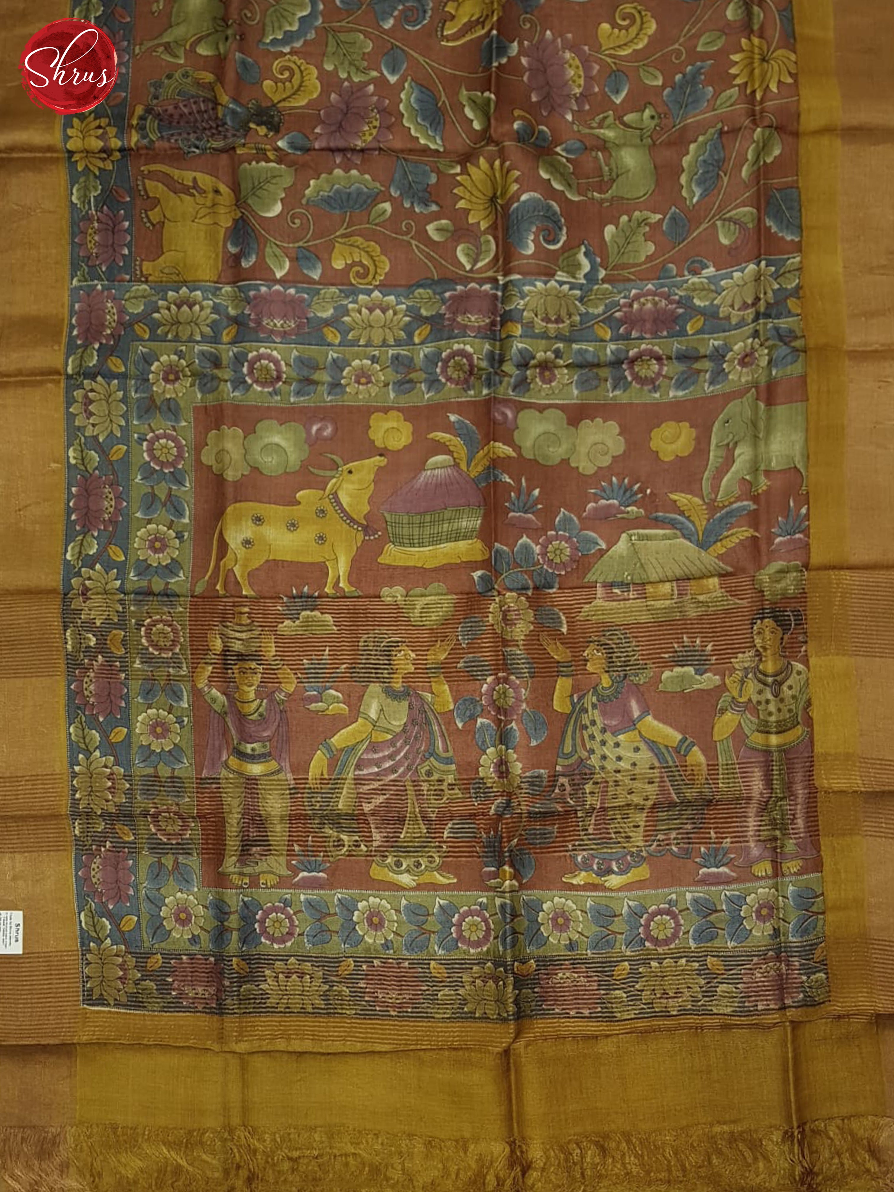 Brick Brown & Mustard - Tussar Saree - Shop on ShrusEternity.com