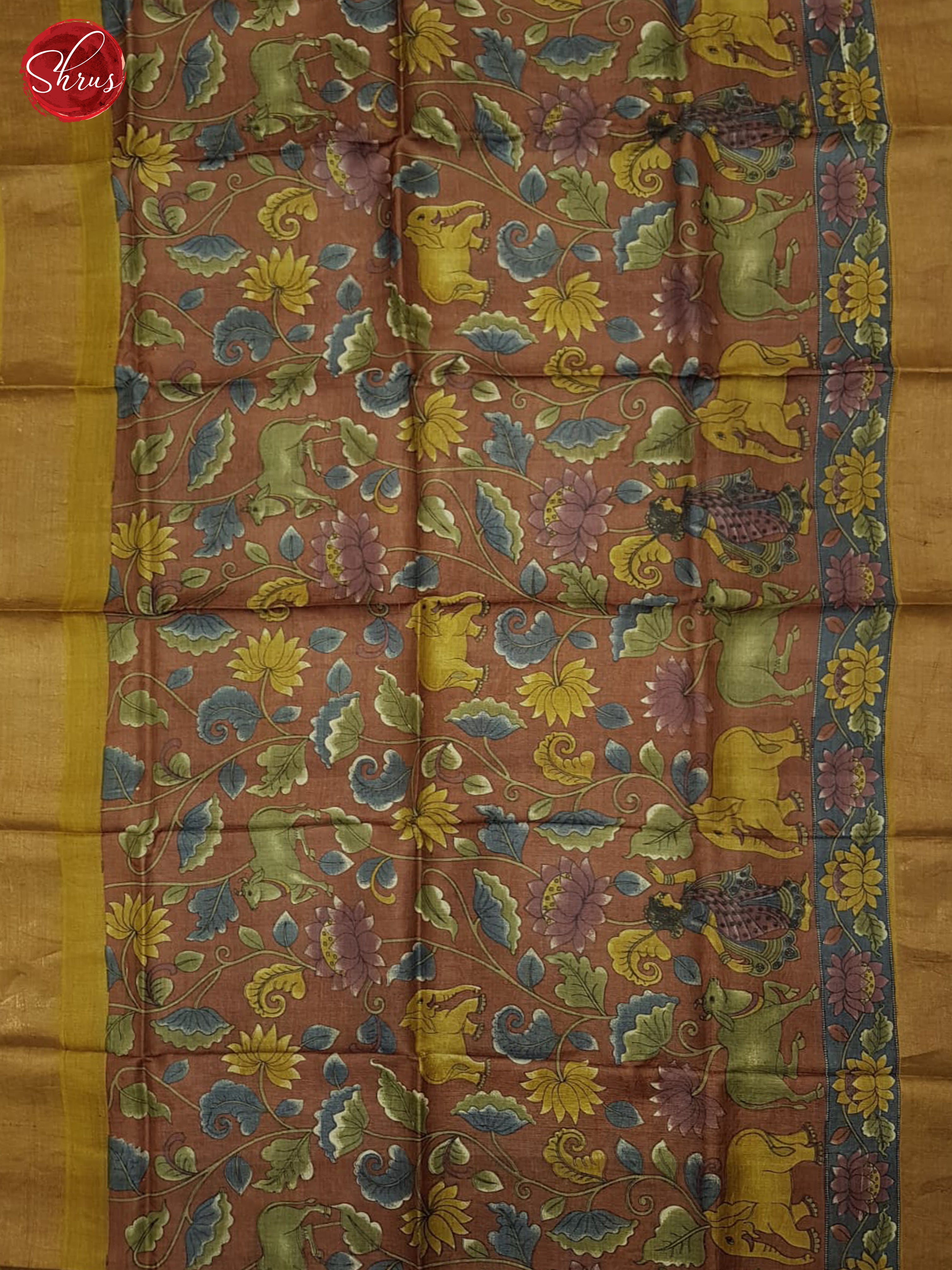 Brick Brown & Mustard - Tussar Saree - Shop on ShrusEternity.com
