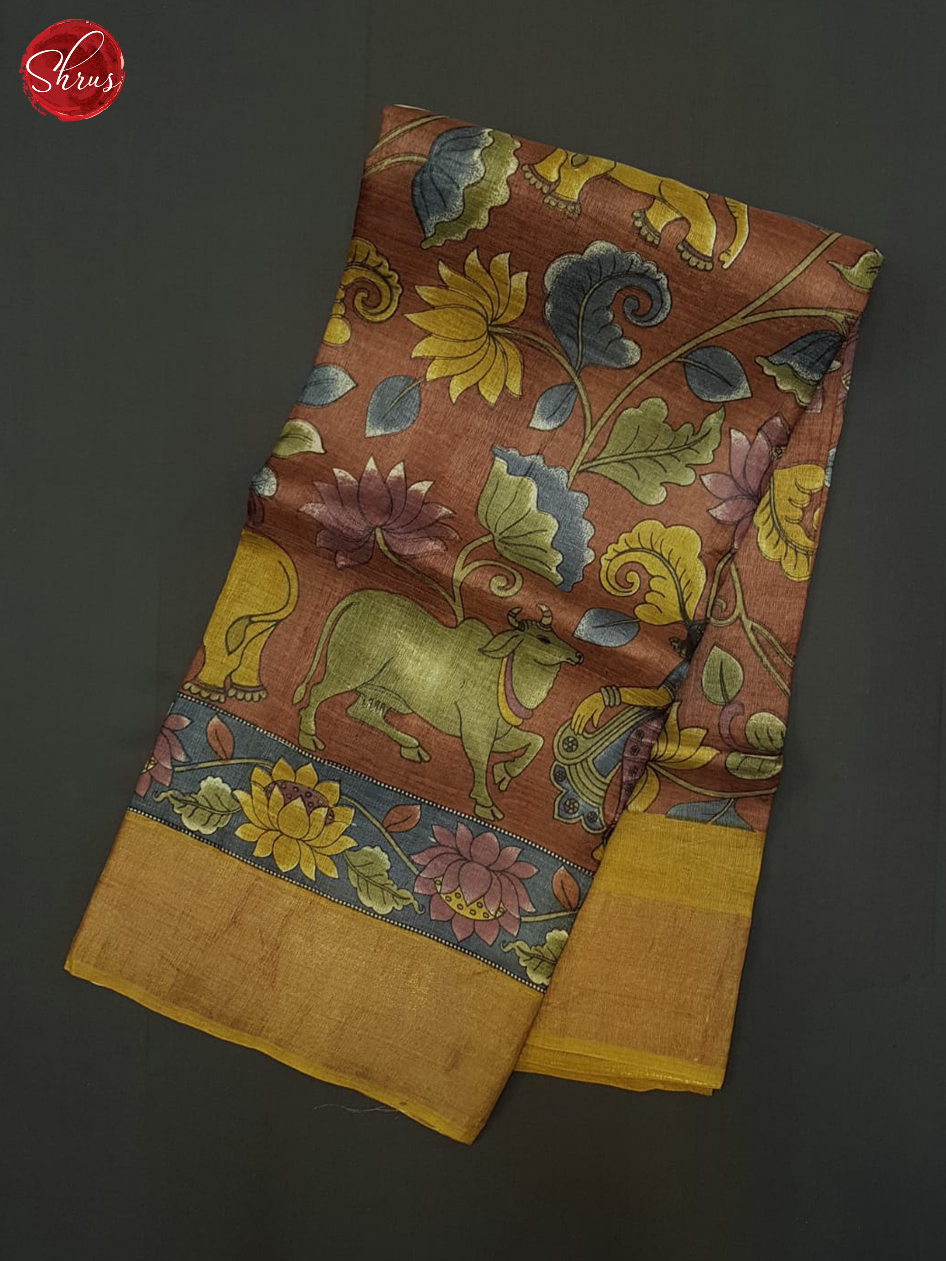 Brick Brown & Mustard - Tussar Saree - Shop on ShrusEternity.com