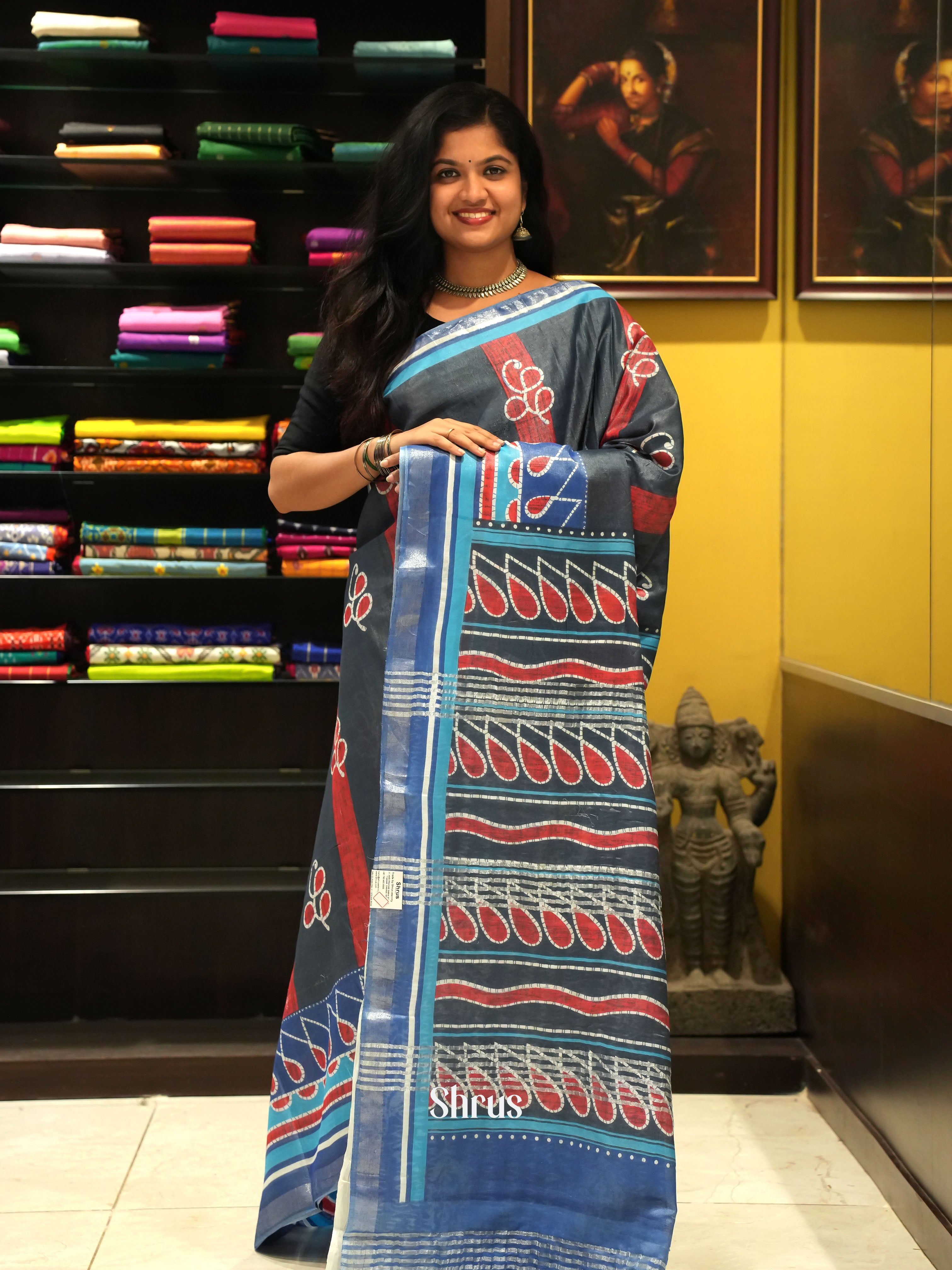 Black & Grey -Jaipur cotton Saree - Shop on ShrusEternity.com