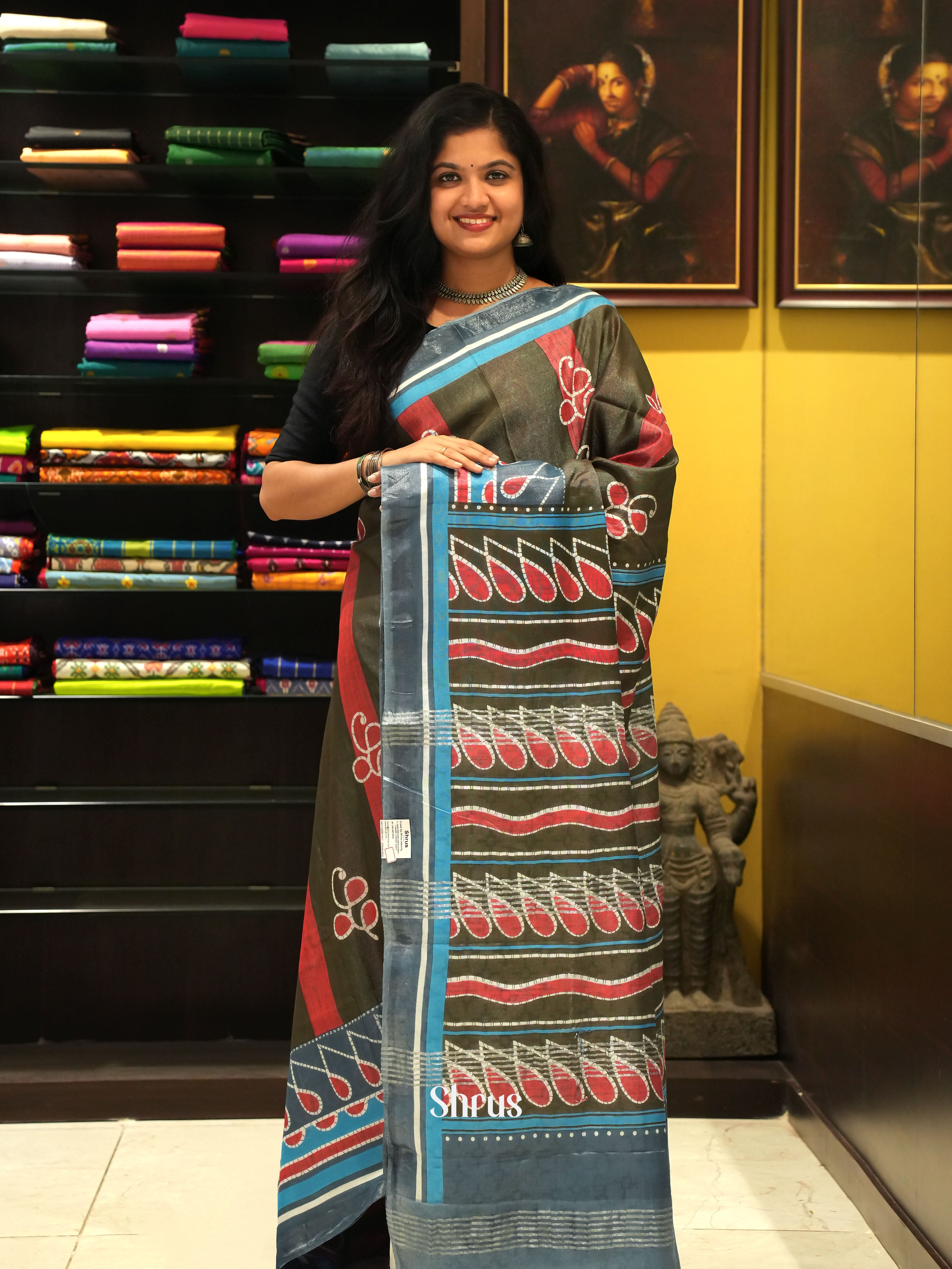 Black & Cream -Jaipur cotton Saree - Shop on ShrusEternity.com