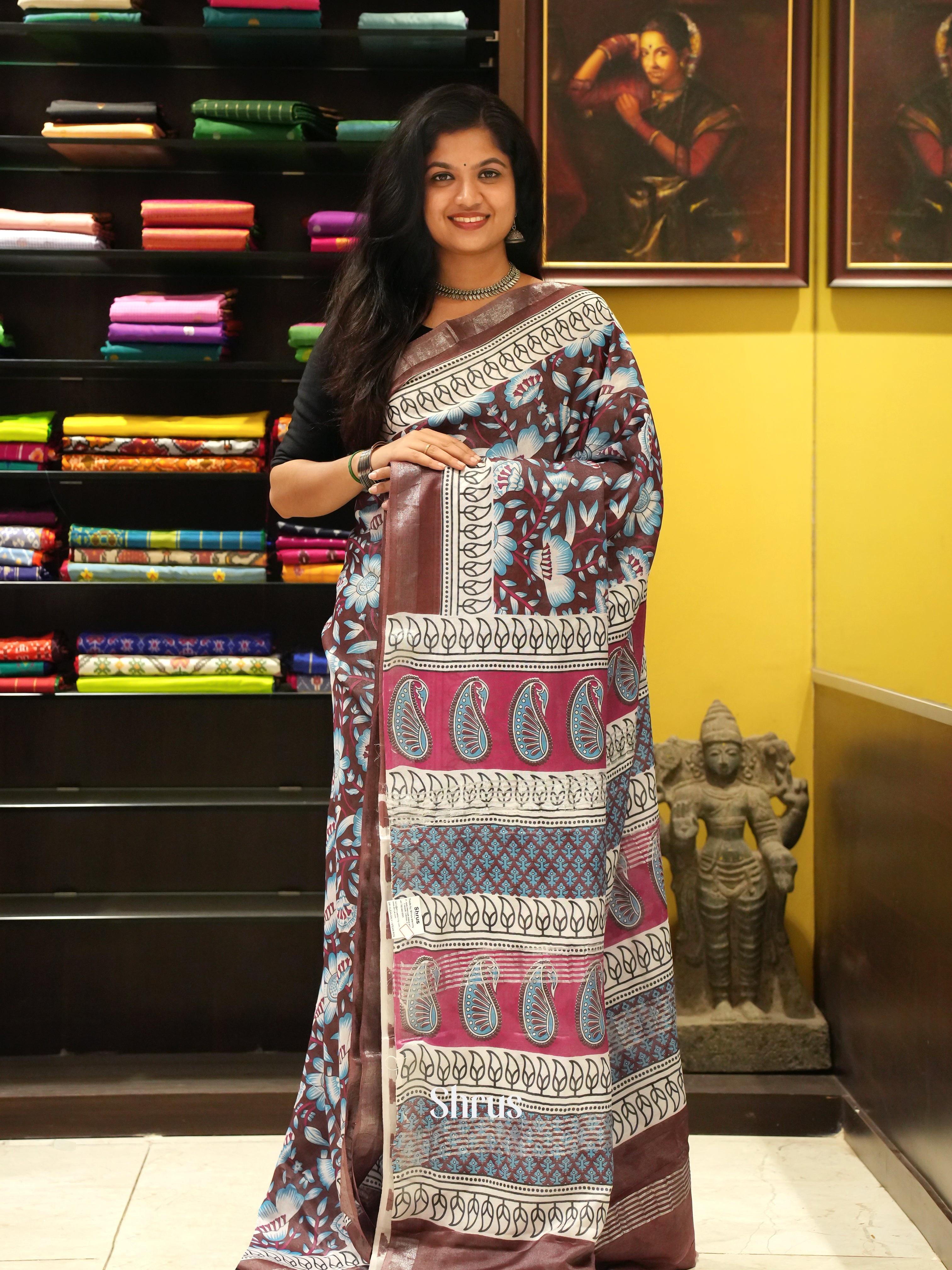Brown & Pink - Jaipur cotton Saree - Shop on ShrusEternity.com