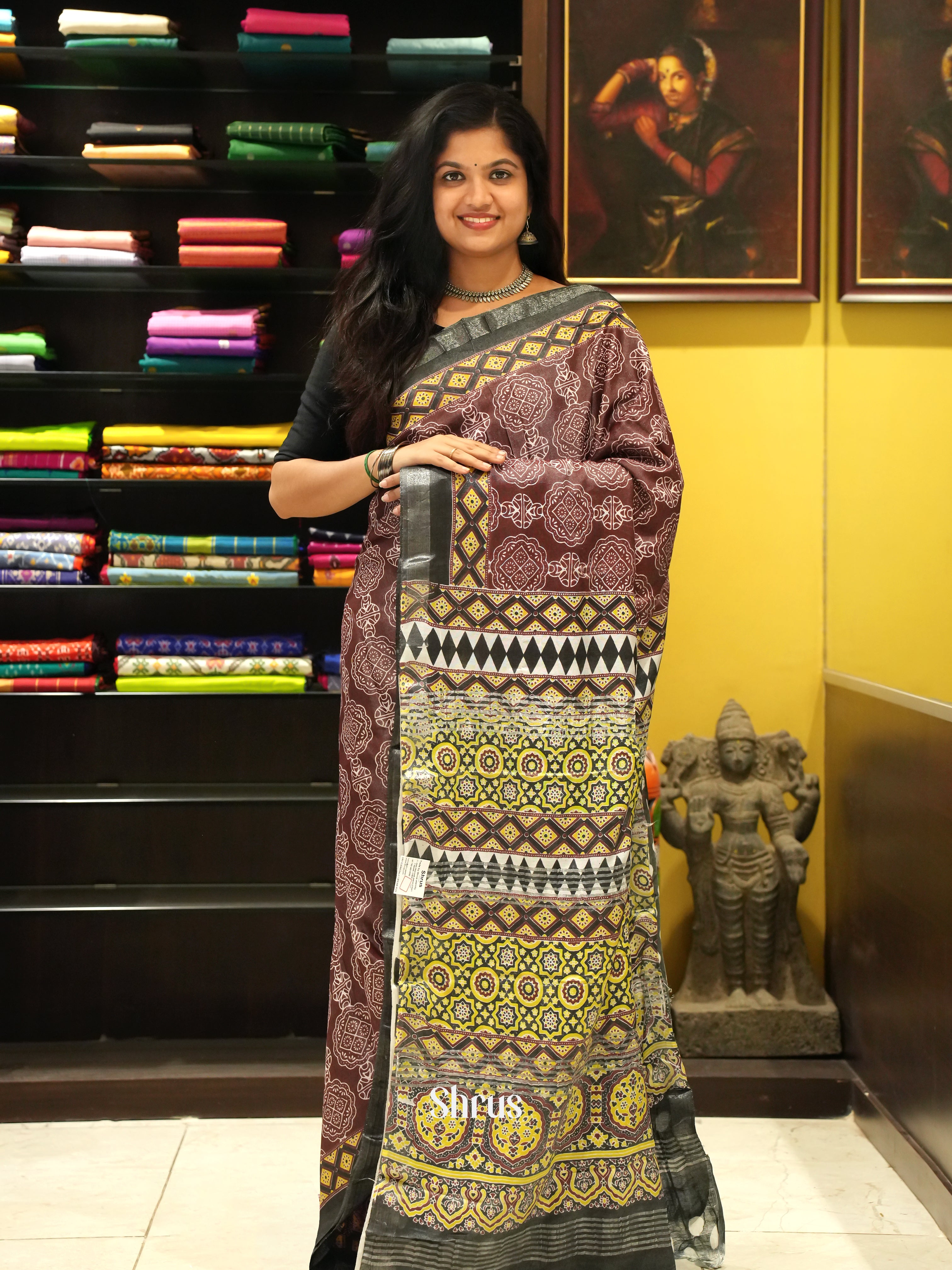 Brown and grey - Jaipur cotton Saree - Shop on ShrusEternity.com