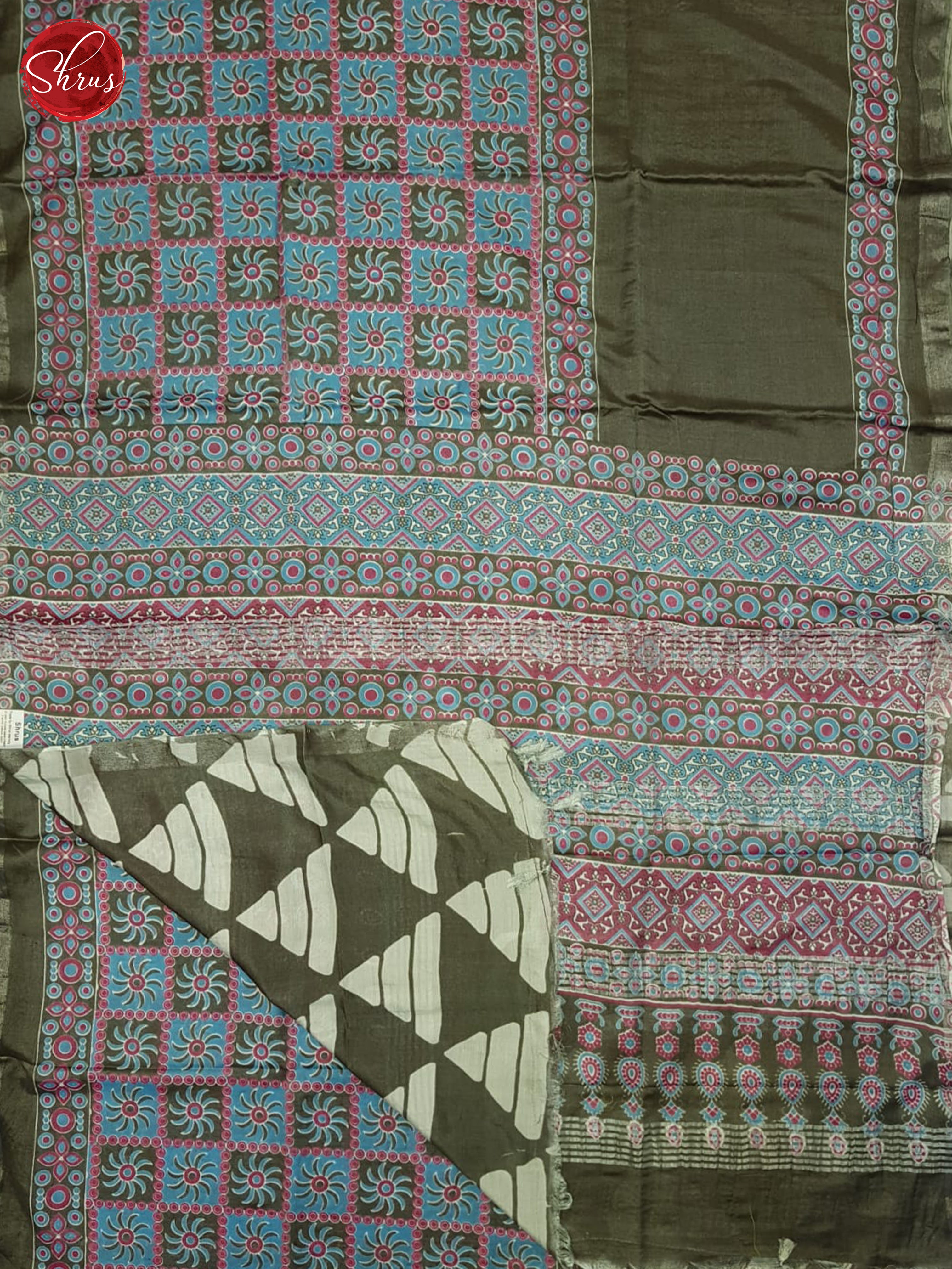 Grey and Blue - Jaipur cotton Saree - Shop on ShrusEternity.com