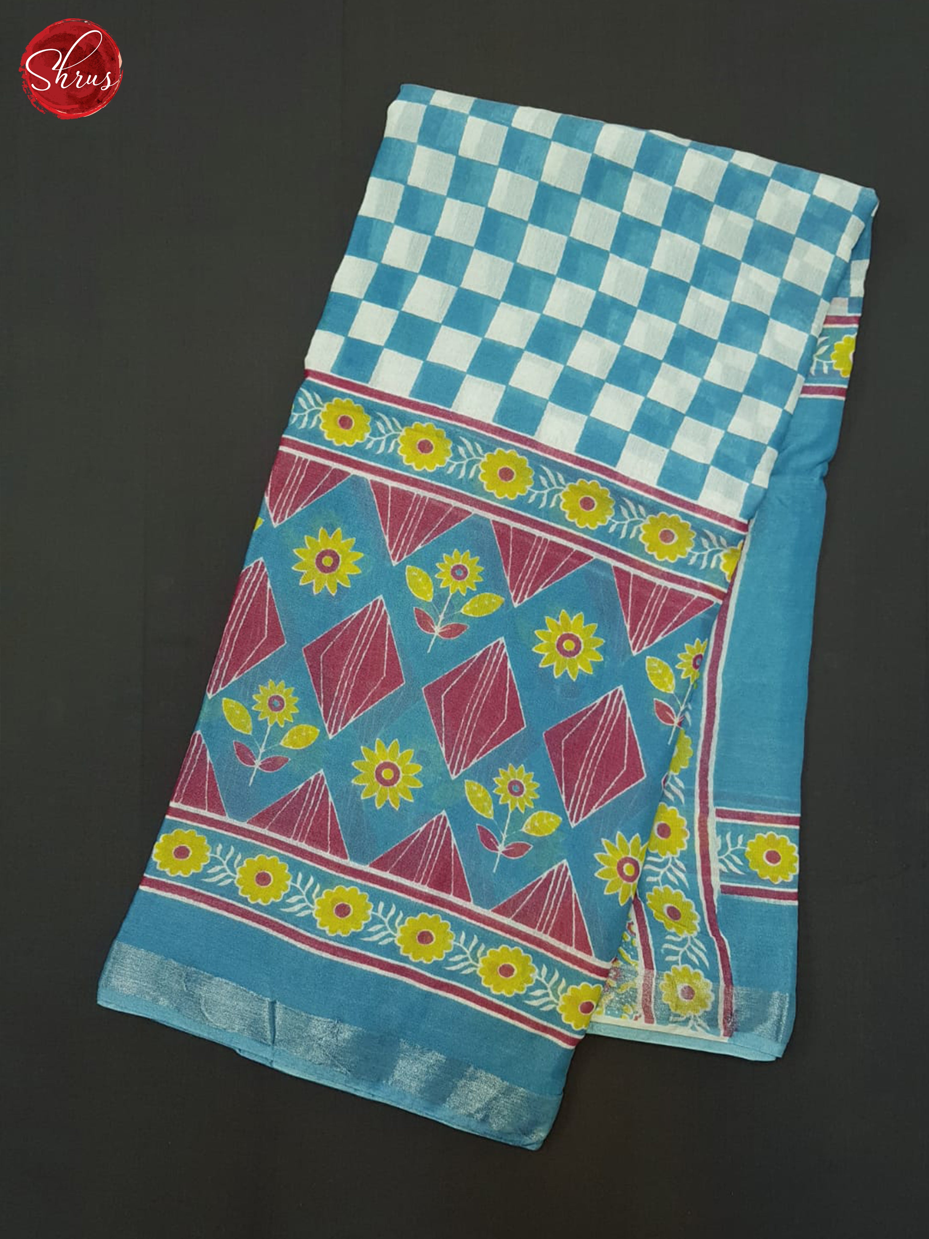 Blue and Cream- Jaipur cotton Saree - Shop on ShrusEternity.com