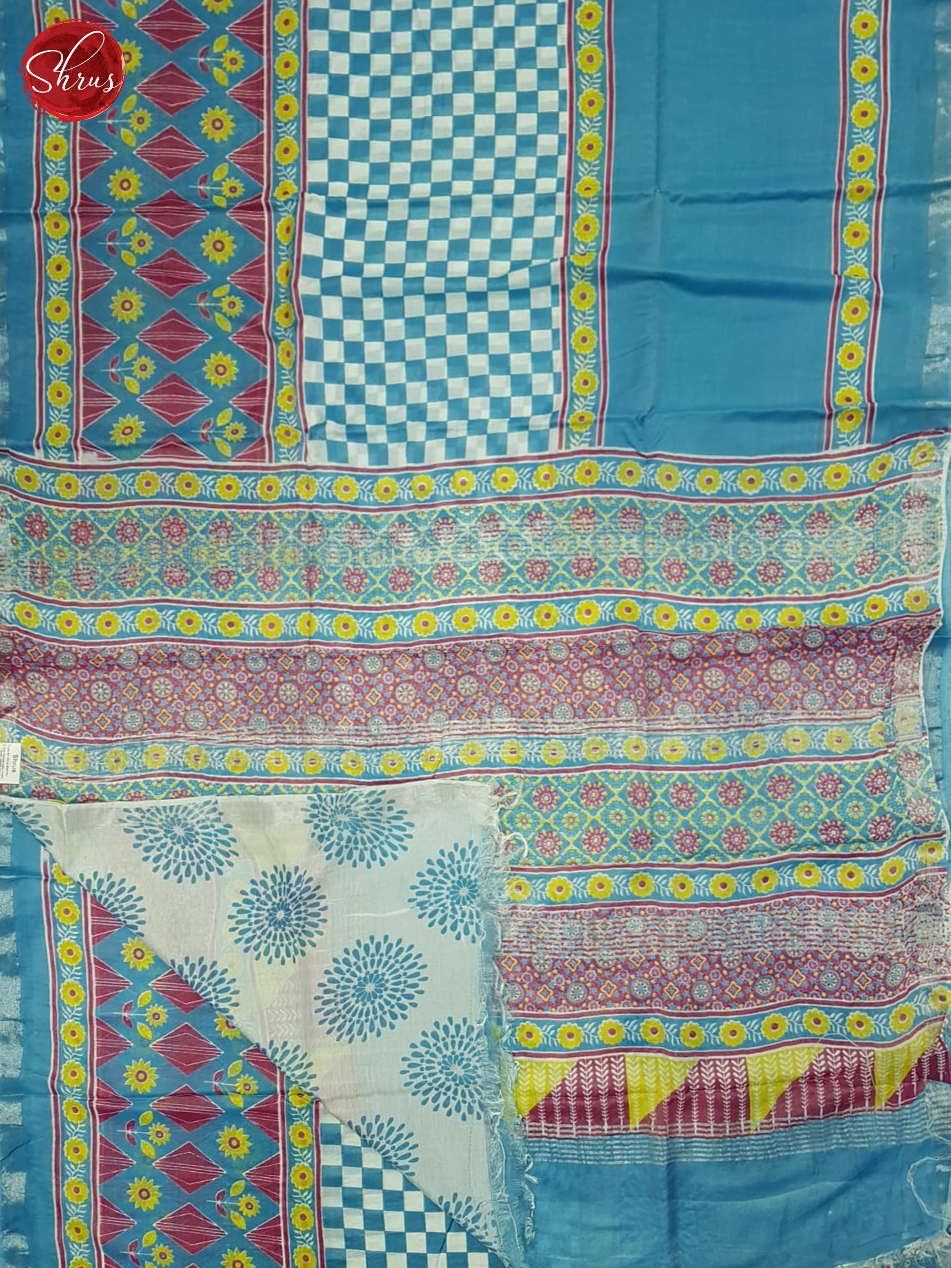 Blue and Cream- Jaipur cotton Saree - Shop on ShrusEternity.com