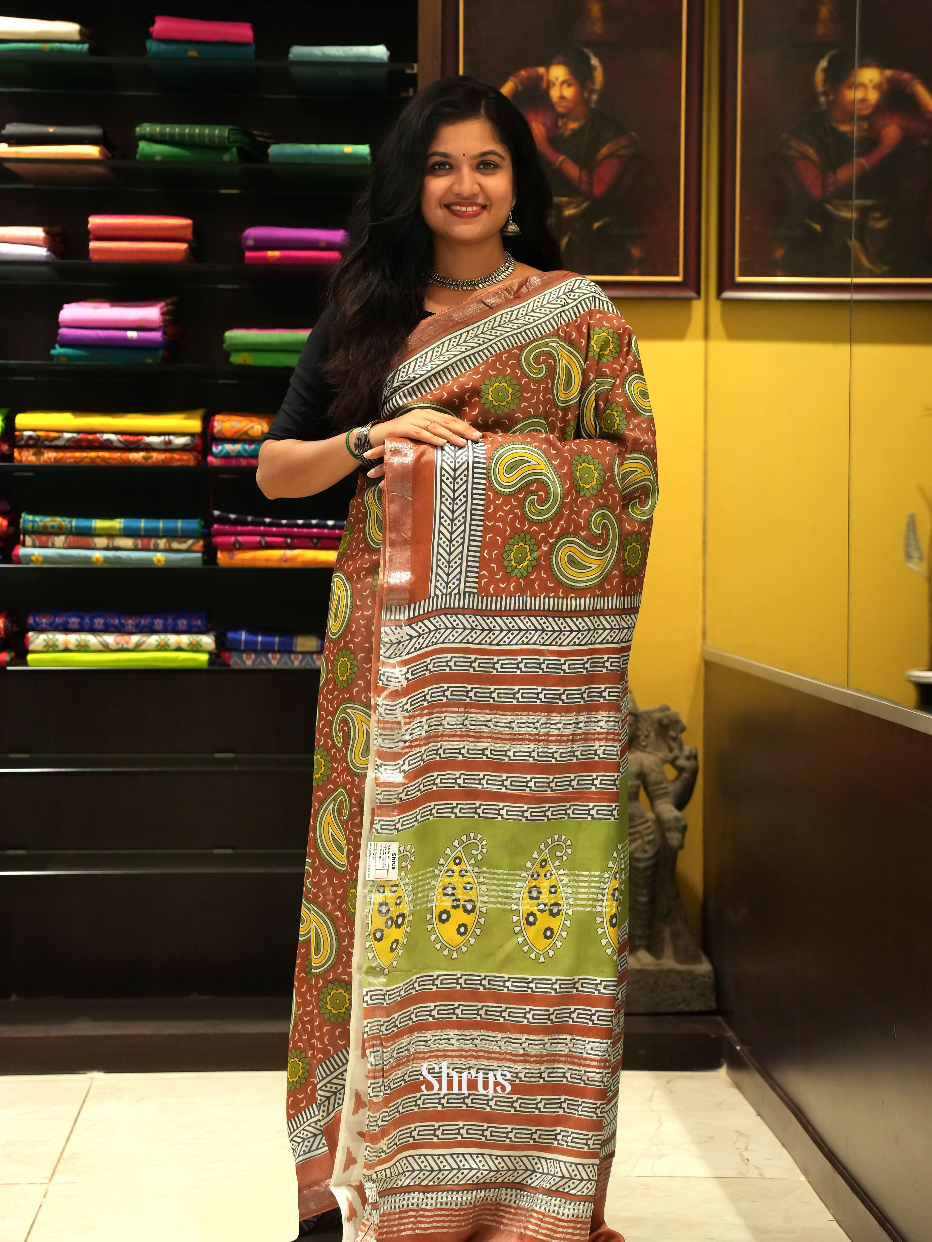 Brown and Cream - Jaipur cotton Saree - Shop on ShrusEternity.com