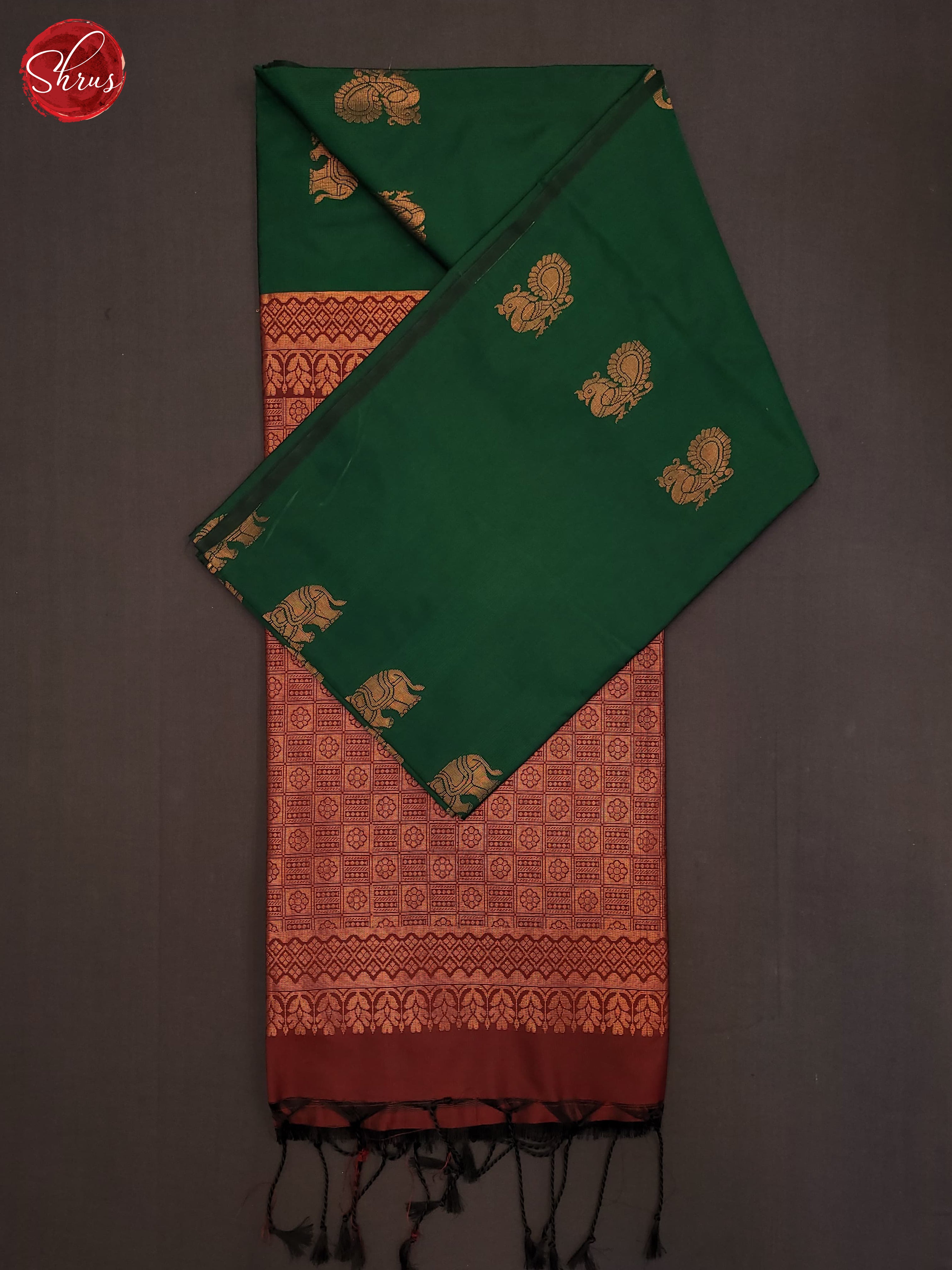 Bottle Green & Maroon - Semi Softsilk Saree - Shop on ShrusEternity.com
