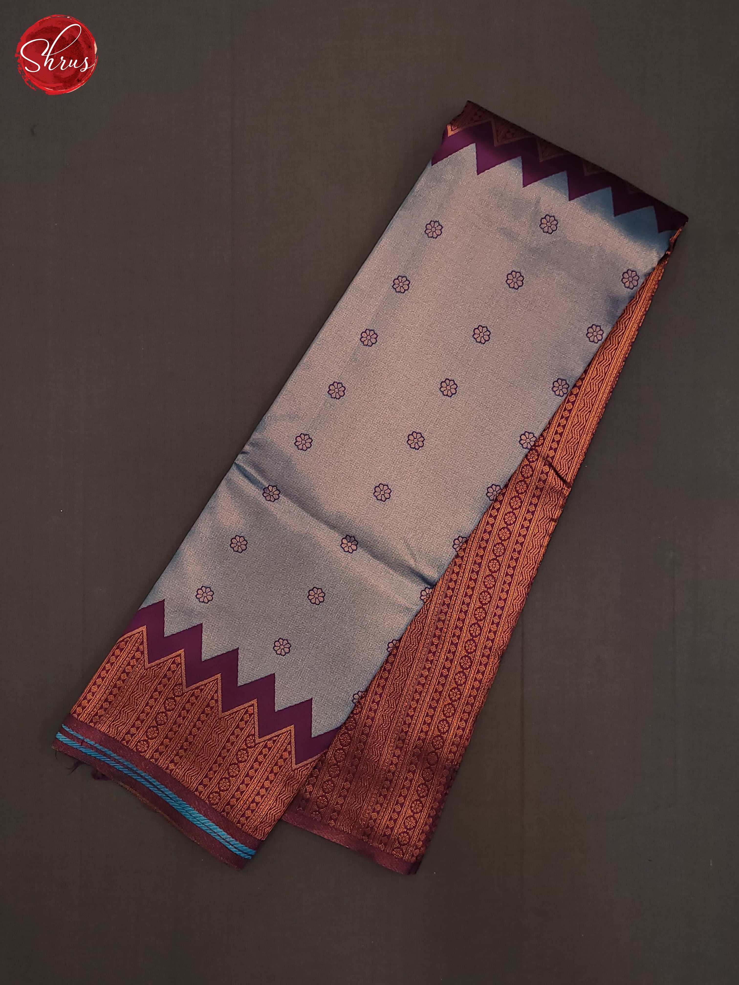 Bluish Grey & Wine - Semi Tissue Saree - Shop on ShrusEternity.com
