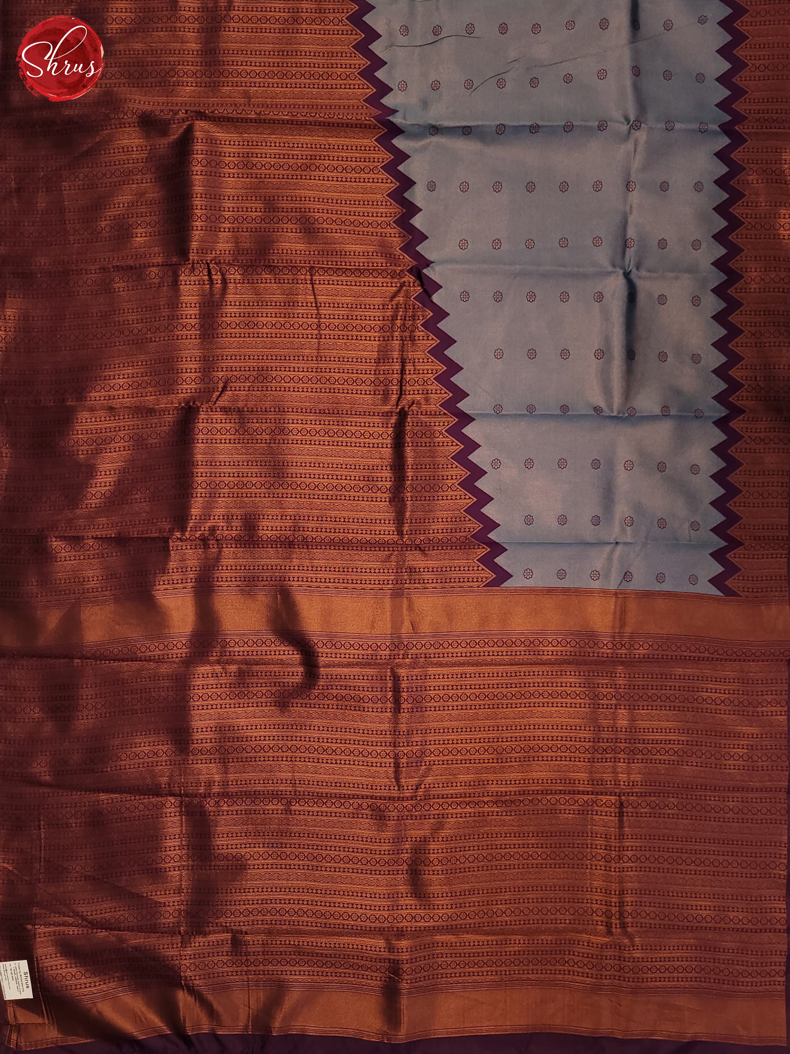 Bluish Grey & Wine - Semi Tissue Saree - Shop on ShrusEternity.com