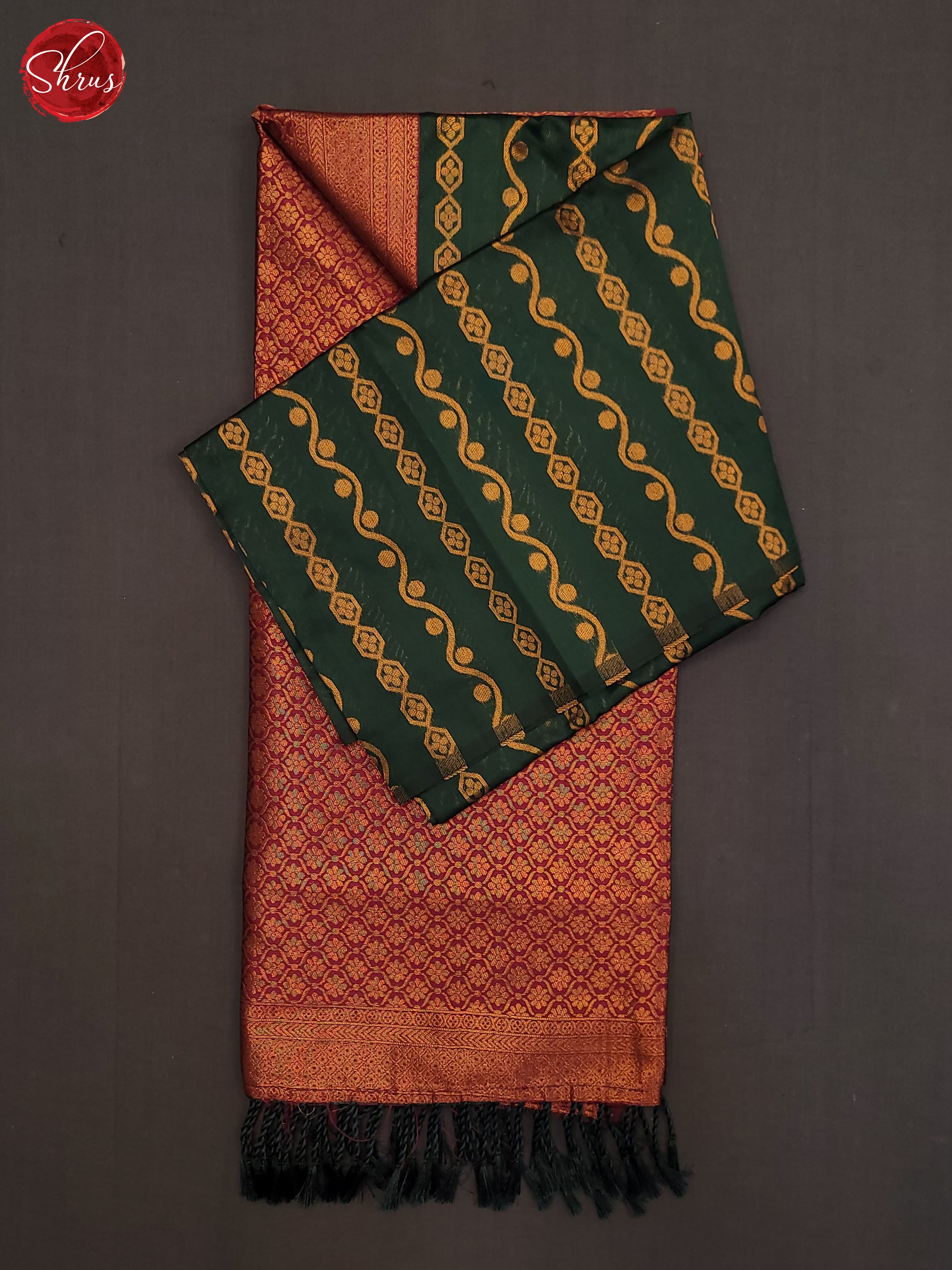 Bottle Green & maroon - Semi Softsilk Saree - Shop on ShrusEternity.com
