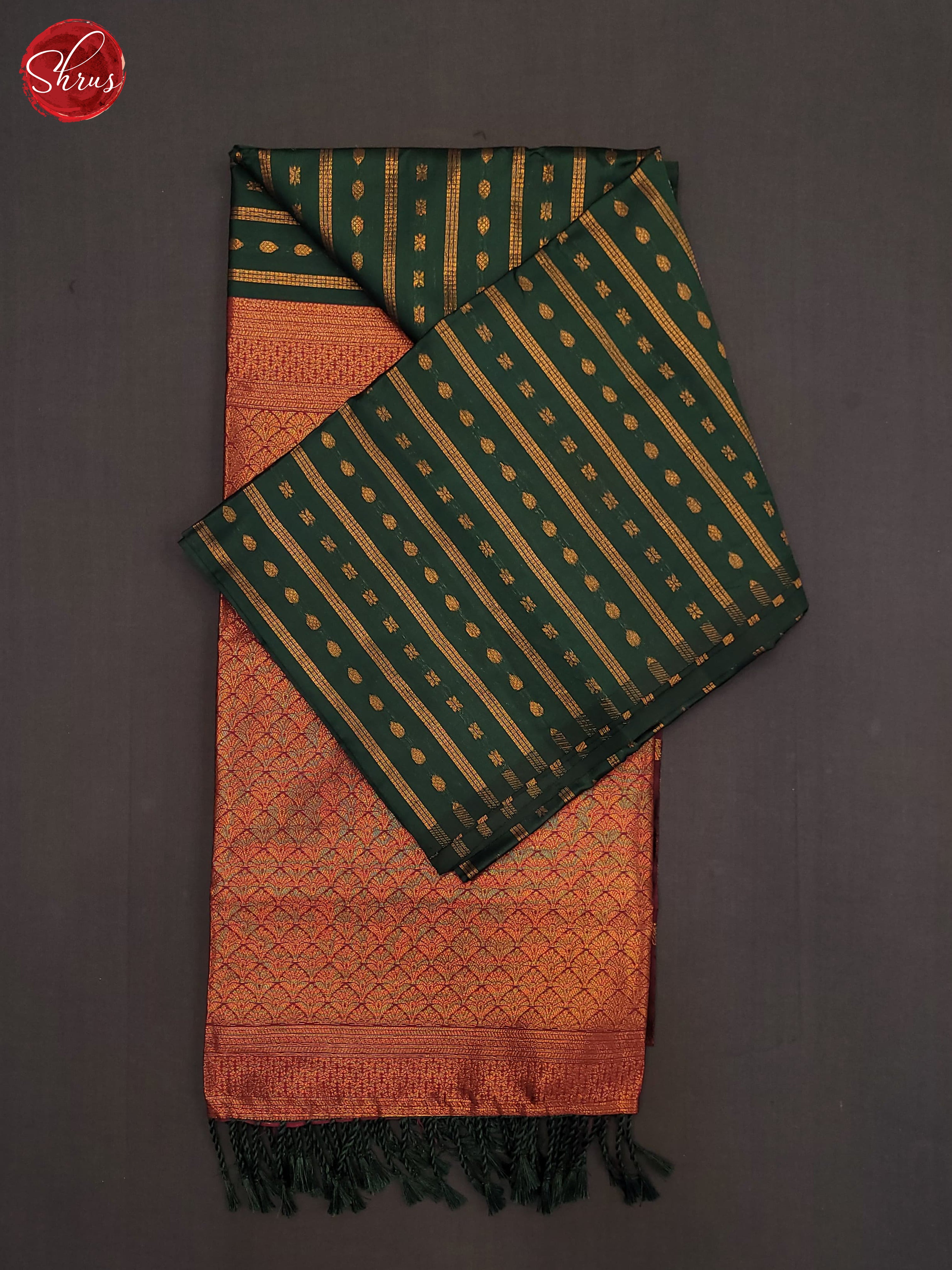 Bottle Green & Maroon- Semi Softsilk Saree - Shop on ShrusEternity.com