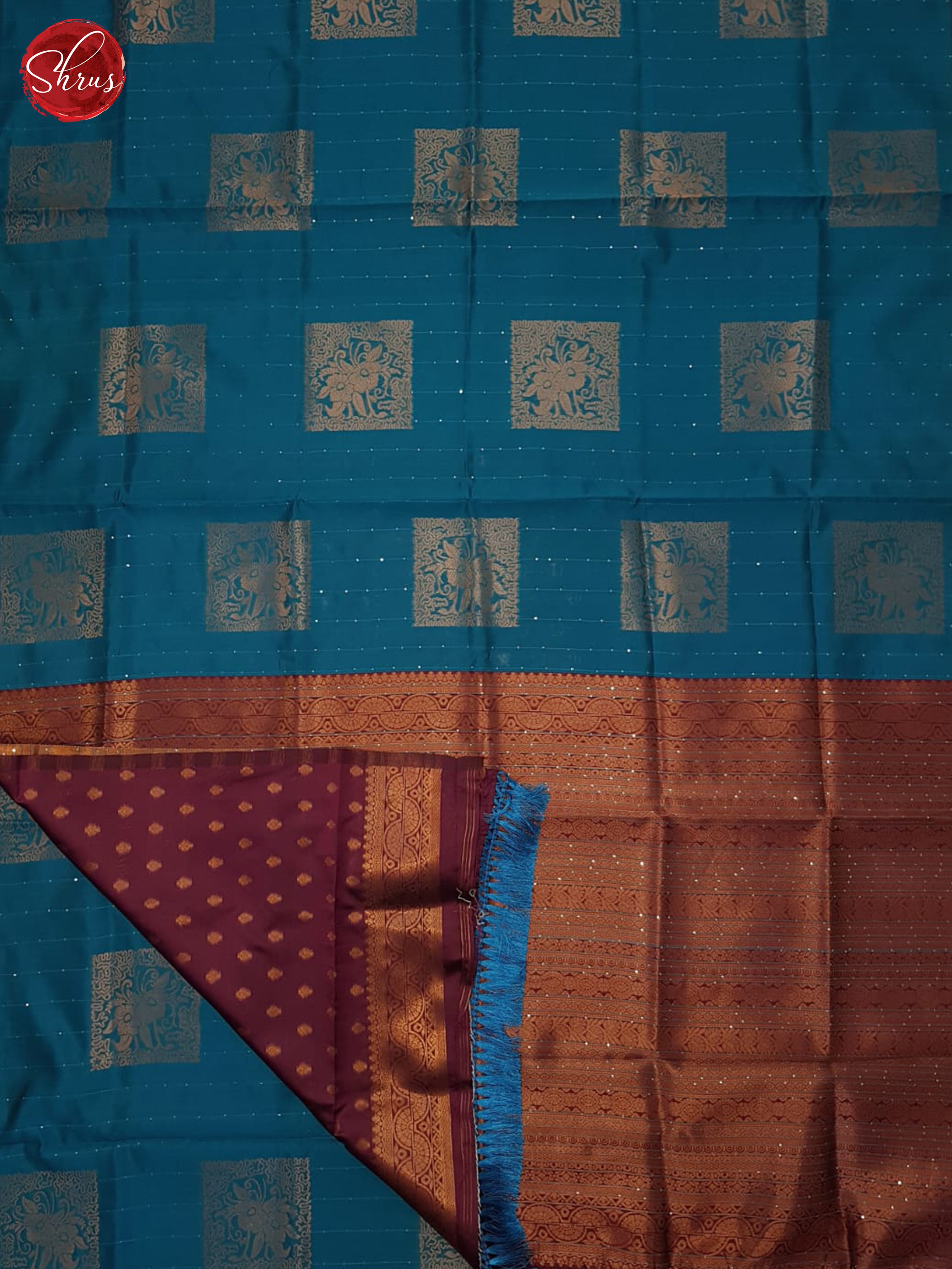Blue & Maroon - Semi Softsilk Saree - Shop on ShrusEternity.com