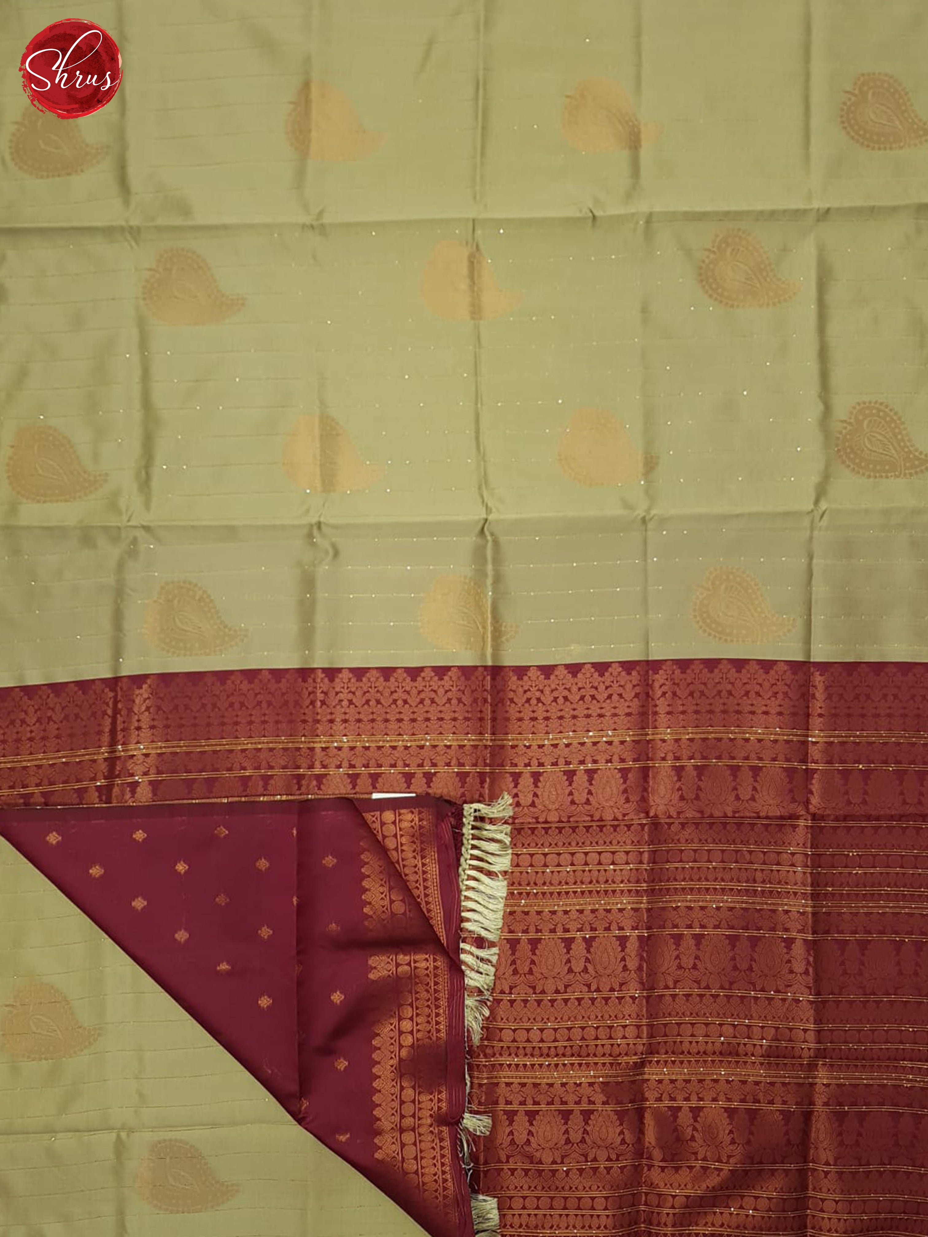 Grey & maroon - Semi Softsilk Saree - Shop on ShrusEternity.com