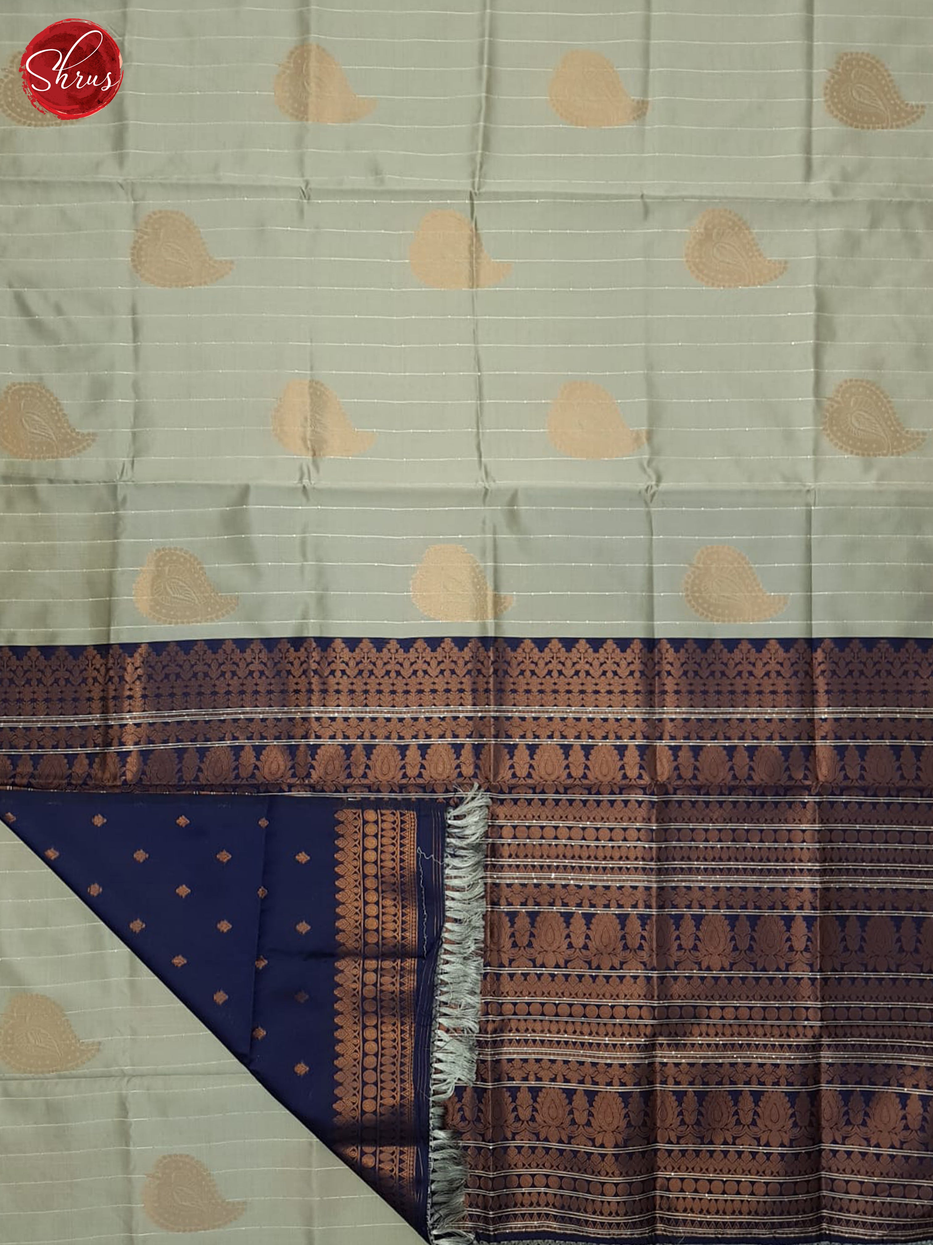 Grey & Blue - Semi Softsilk Saree - Shop on ShrusEternity.com