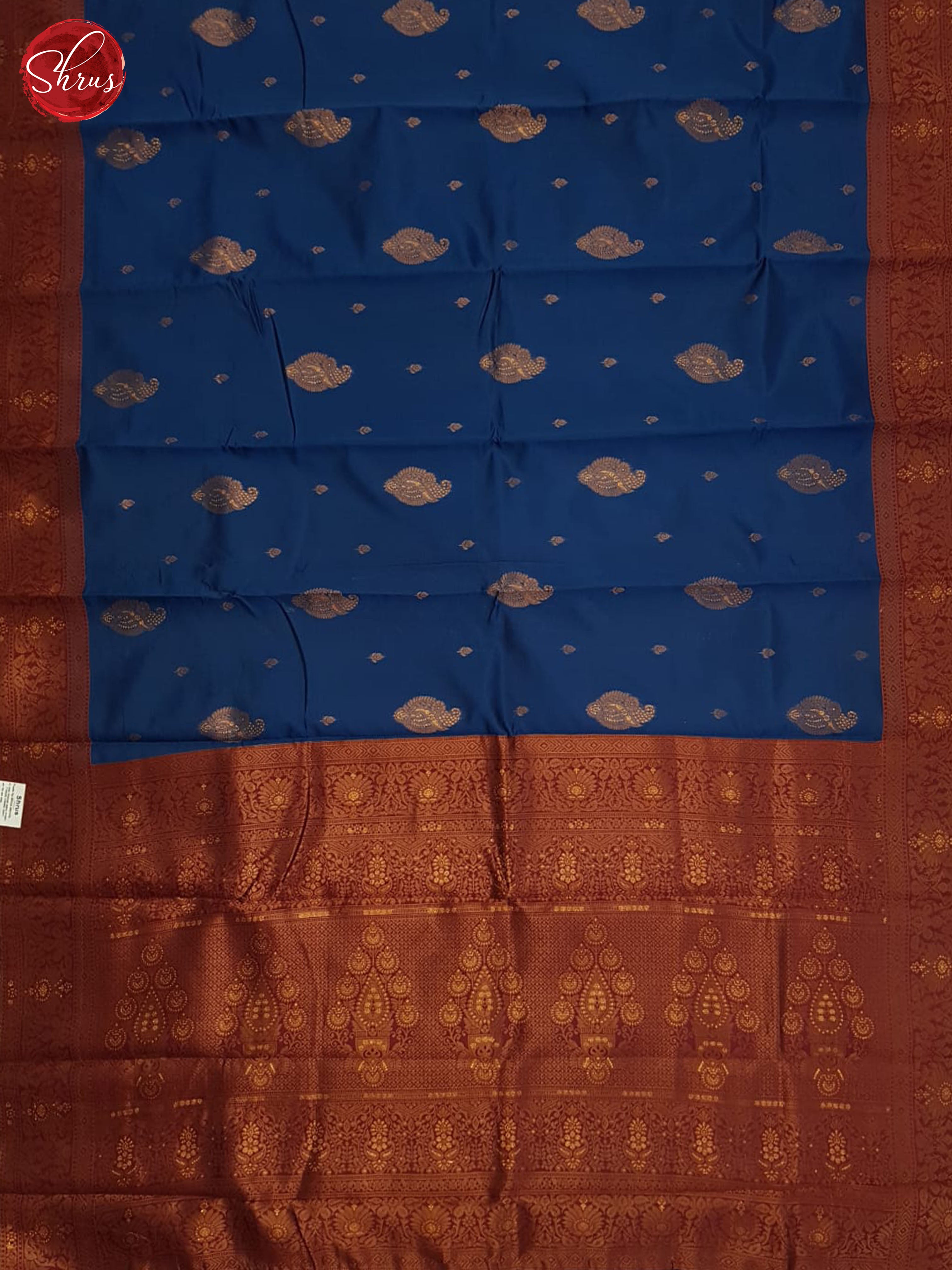 Blue And Arakku Maroon-Semi kanchipuram saree - Shop on ShrusEternity.com