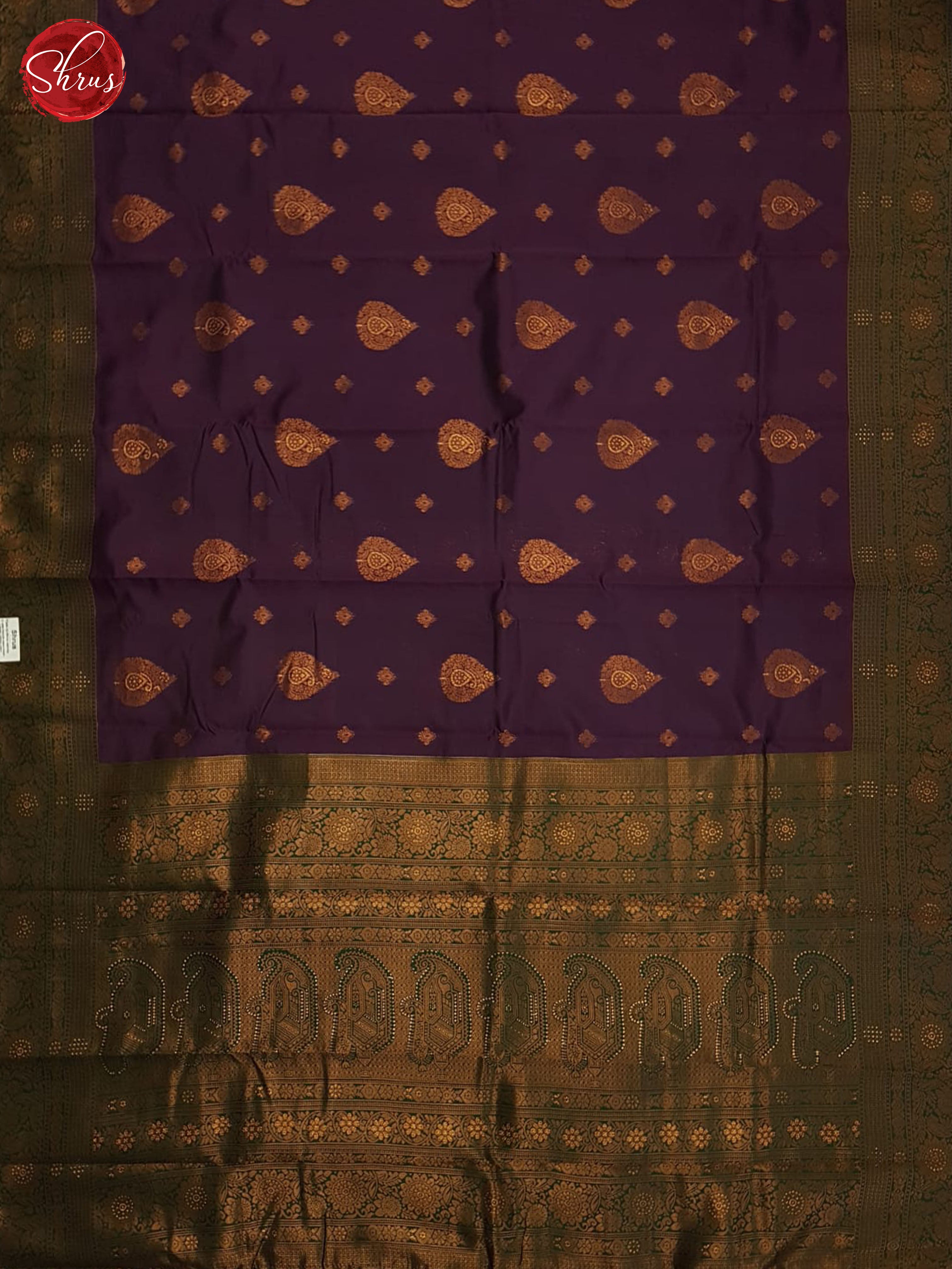 Wine And Green-Semi kanchipuram saree - Shop on ShrusEternity.com