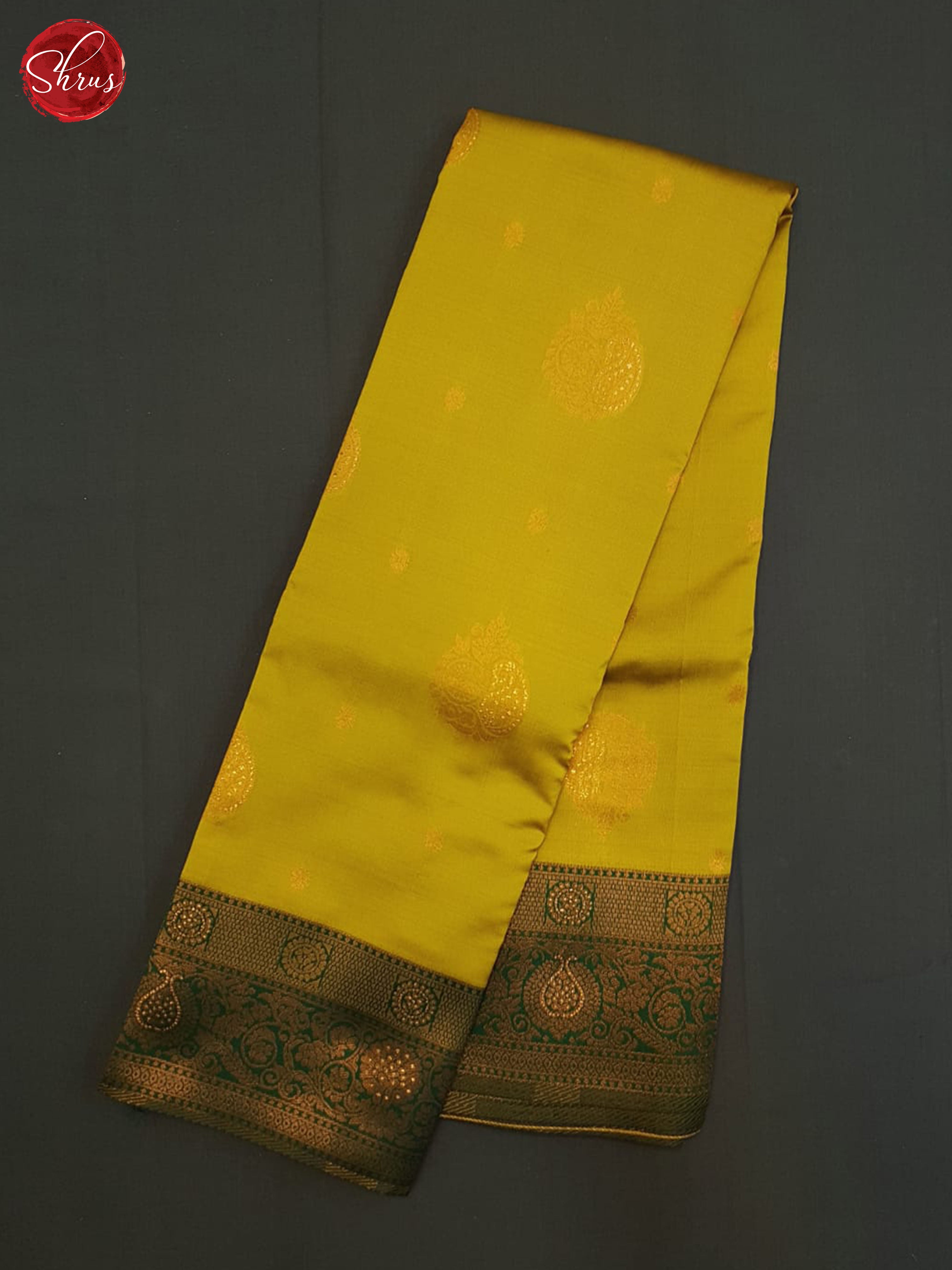 Mustard And Green-Semi Kanchipuram saree - Shop on ShrusEternity.com