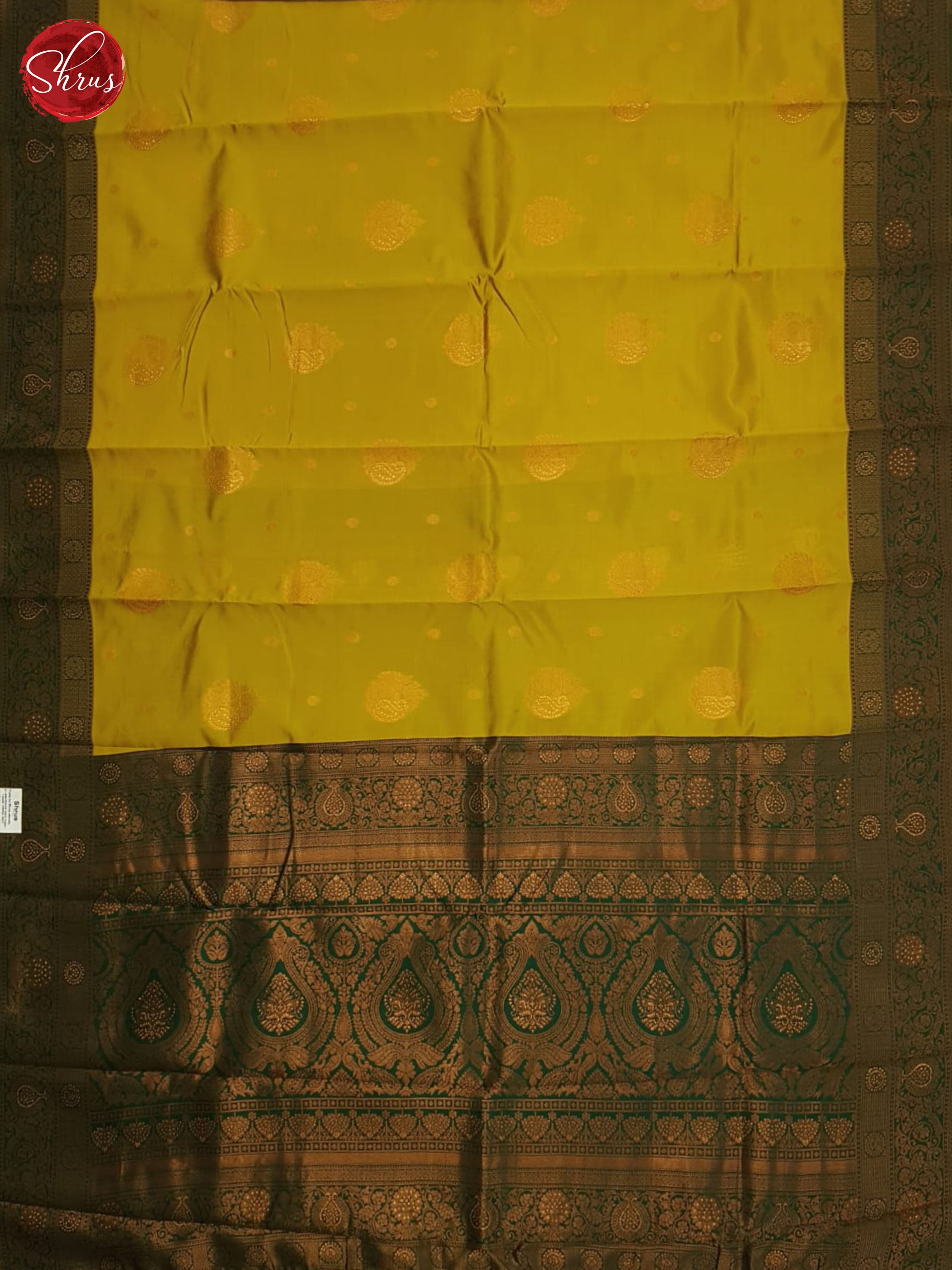 Mustard And Green-Semi Kanchipuram saree - Shop on ShrusEternity.com