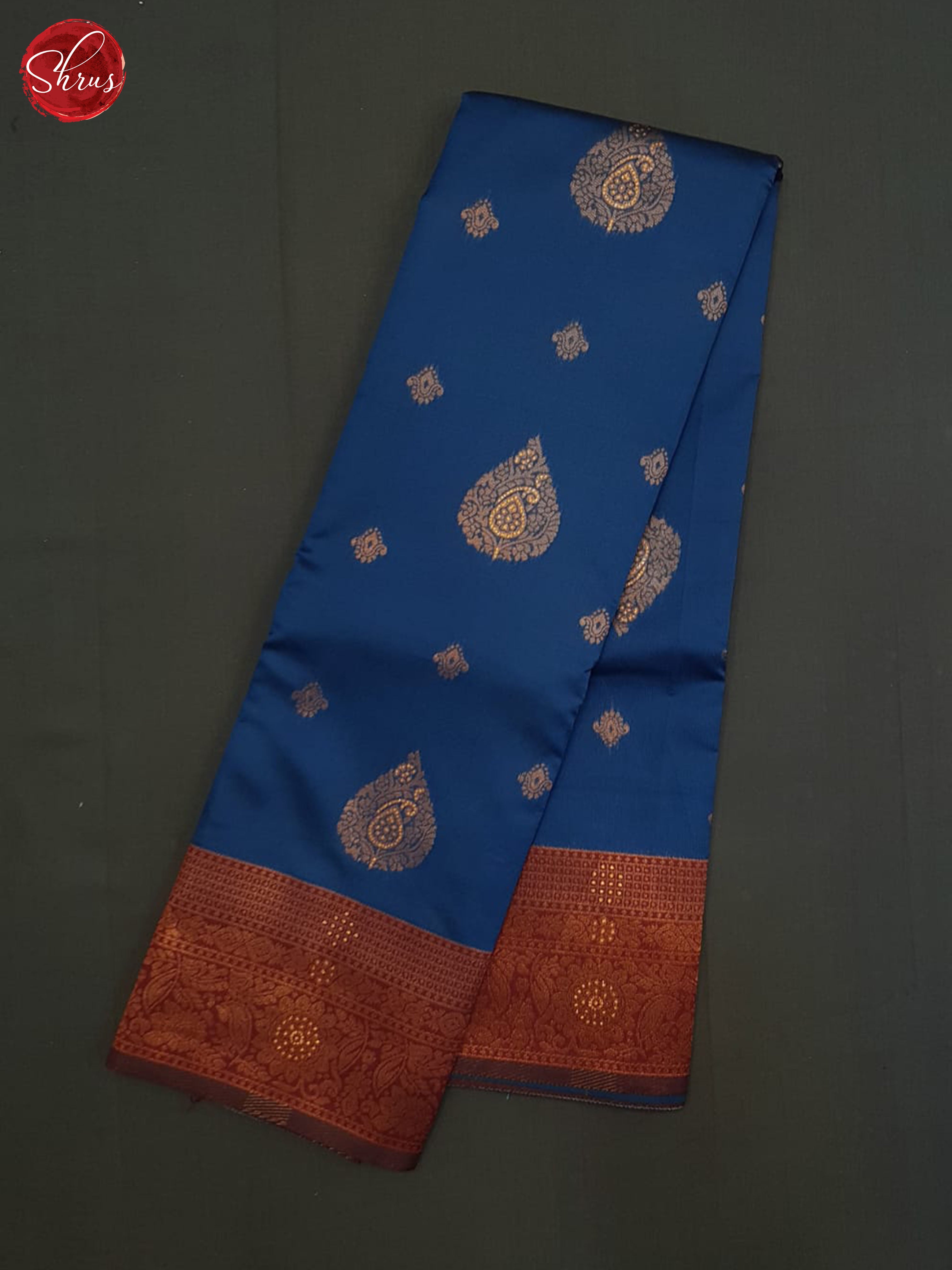 Blue And Arraku Maroon-Semi Kanchipuram saree - Shop on ShrusEternity.com
