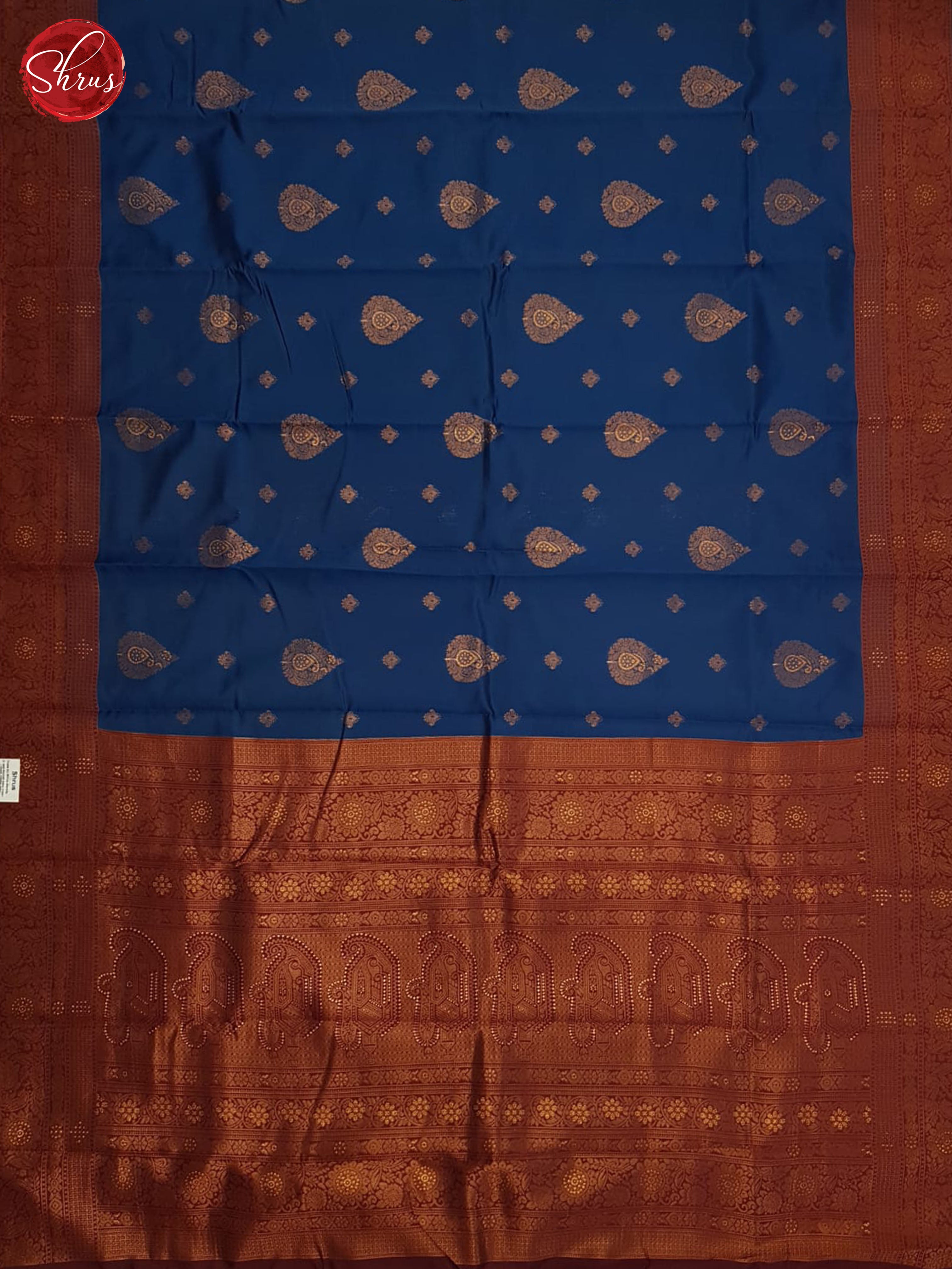 Blue And Arraku Maroon-Semi Kanchipuram saree - Shop on ShrusEternity.com