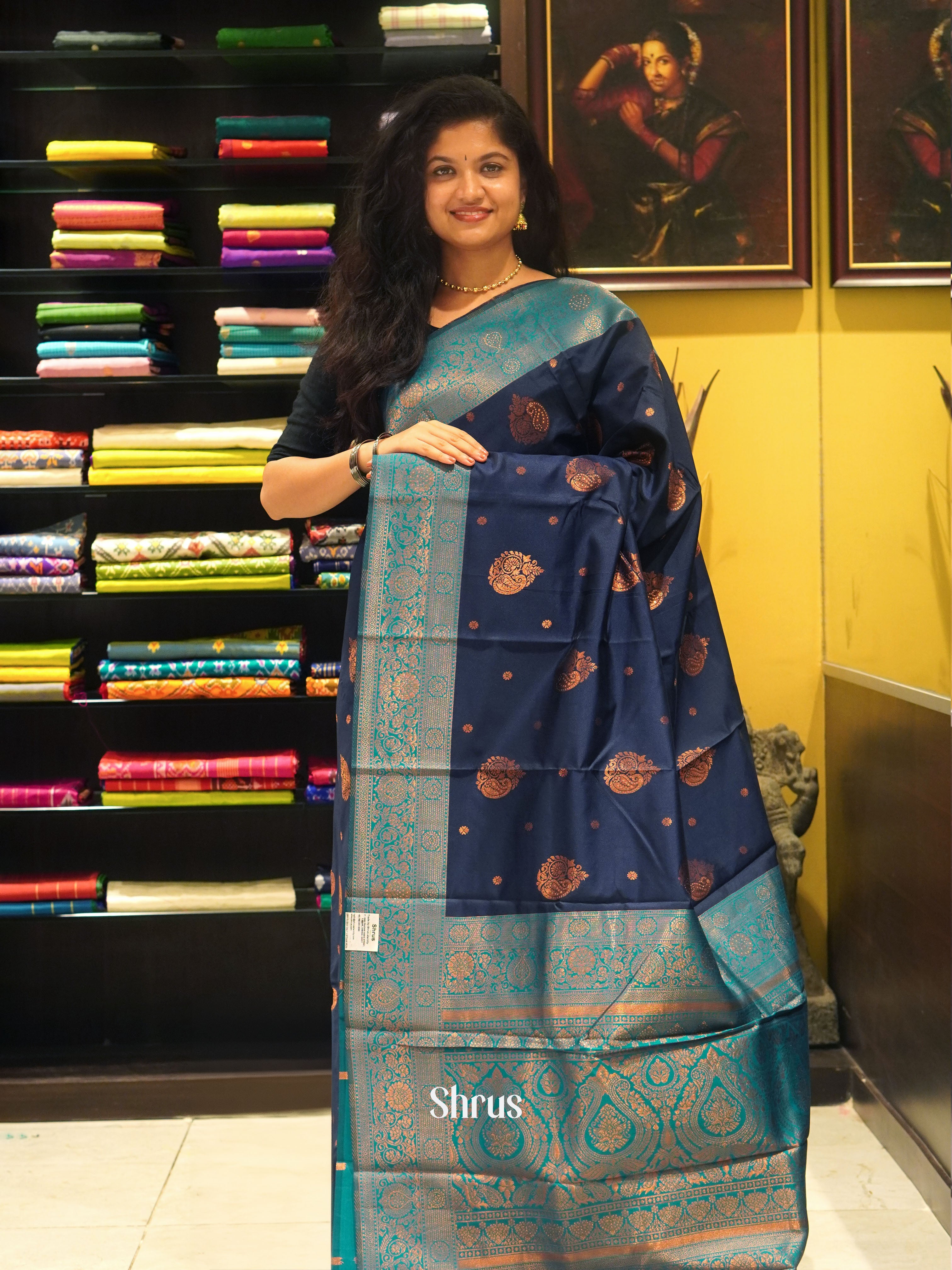 Blue And Green-Semi Kanchipuram Saree - Shop on ShrusEternity.com
