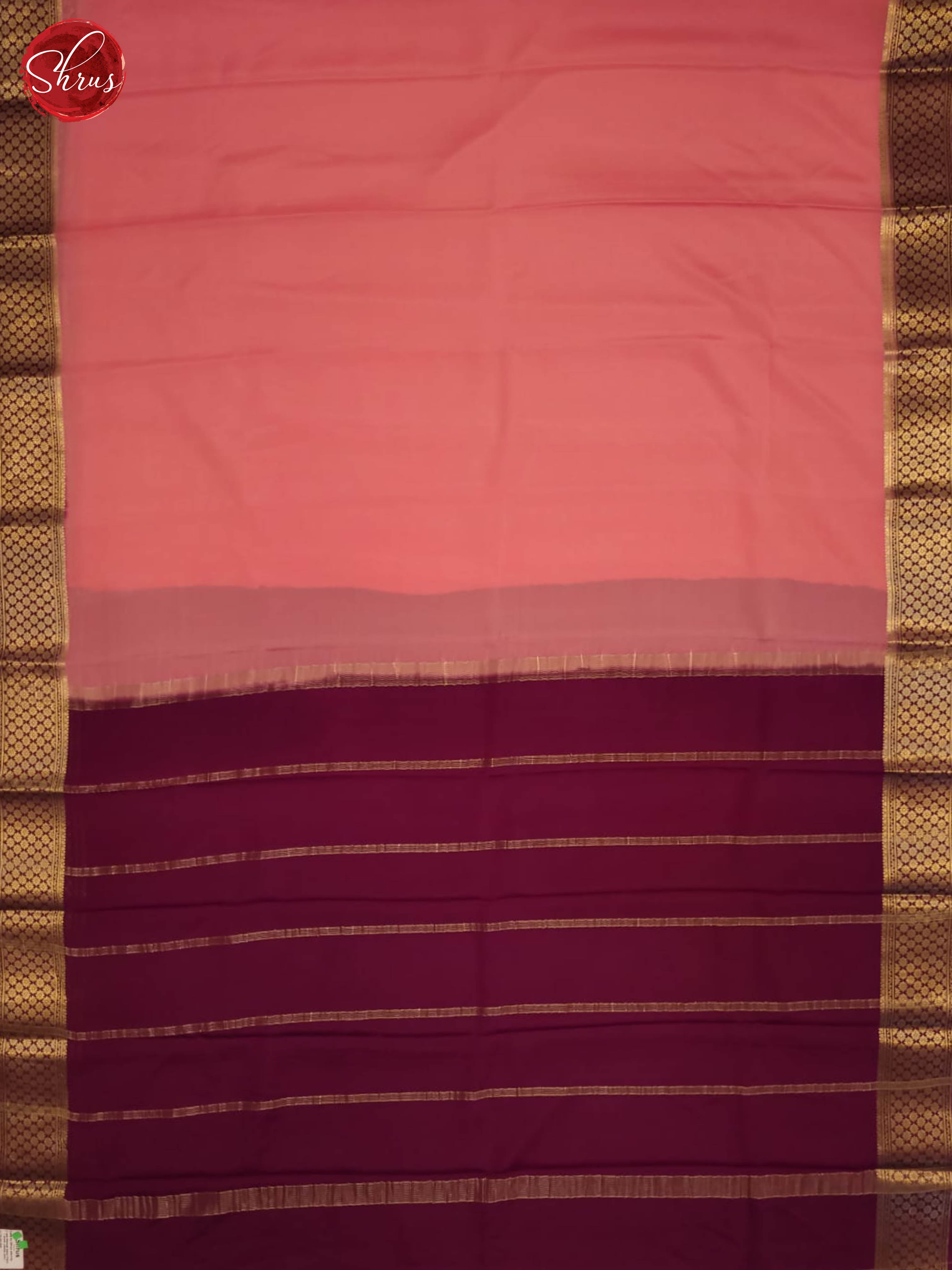 Peachish pink and wine- Mysore Silk Saree - Shop on ShrusEternity.com
