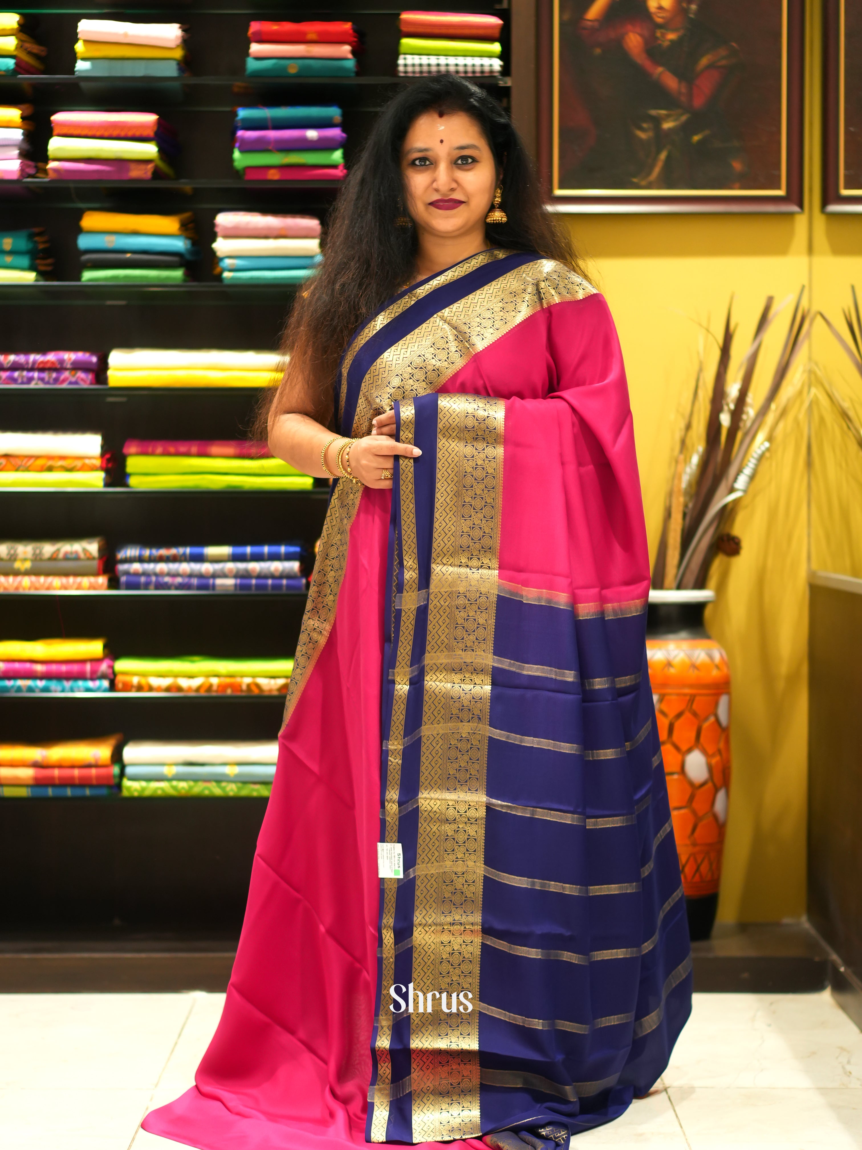 pink and violet-Mysore Silk Saree - Shop on ShrusEternity.com