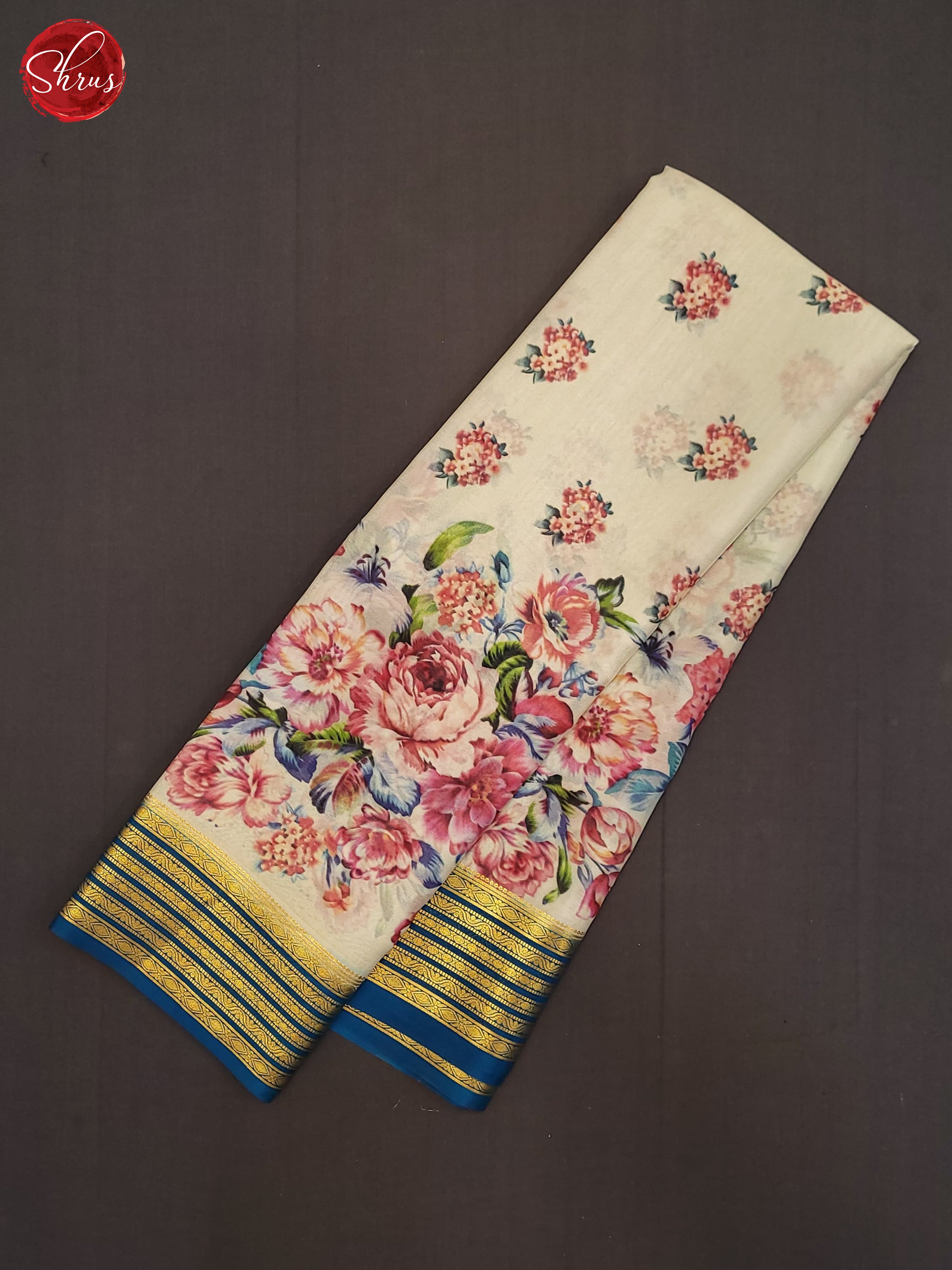 Cream & Blue - Mysore Silk Saree - Shop on ShrusEternity.com