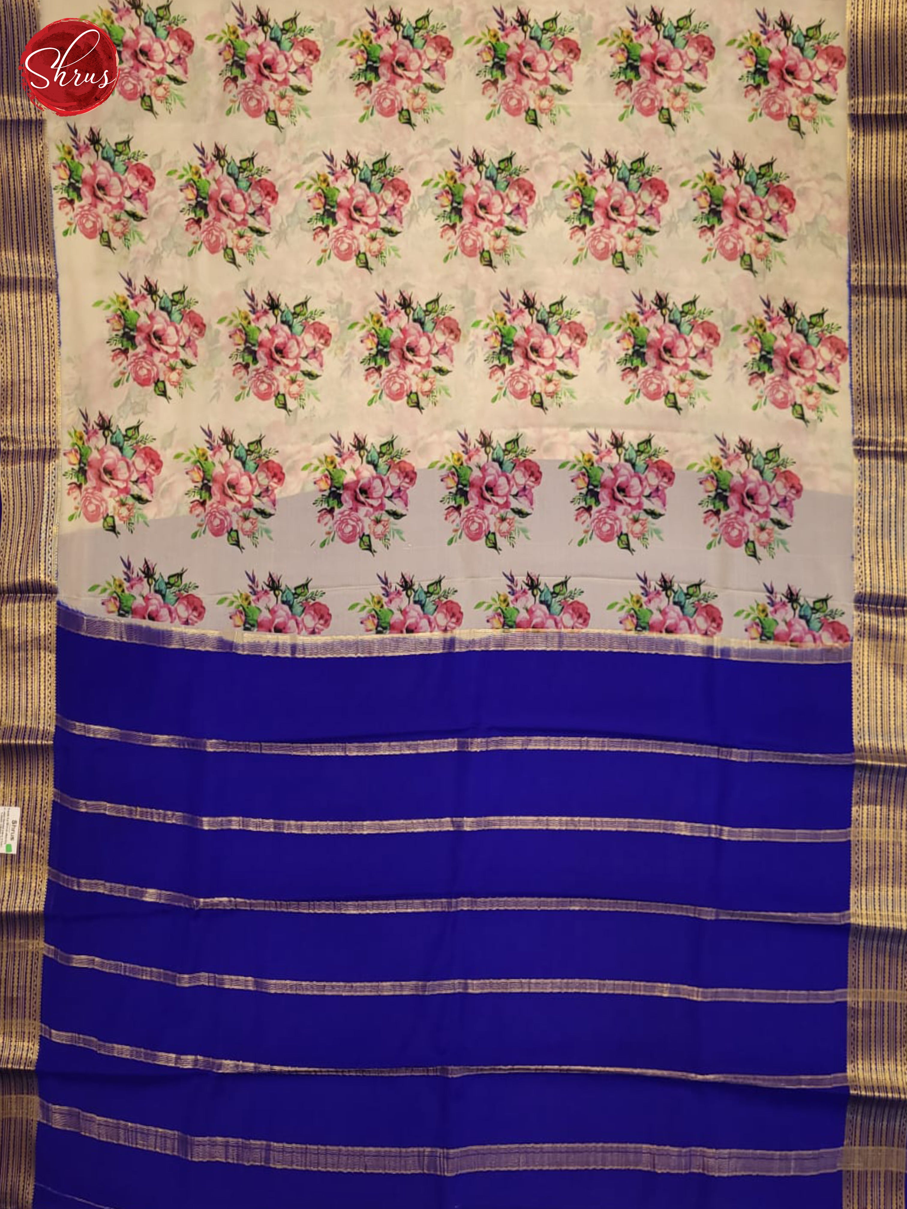 cream and Blue- Mysore silk Saree - Shop on ShrusEternity.com