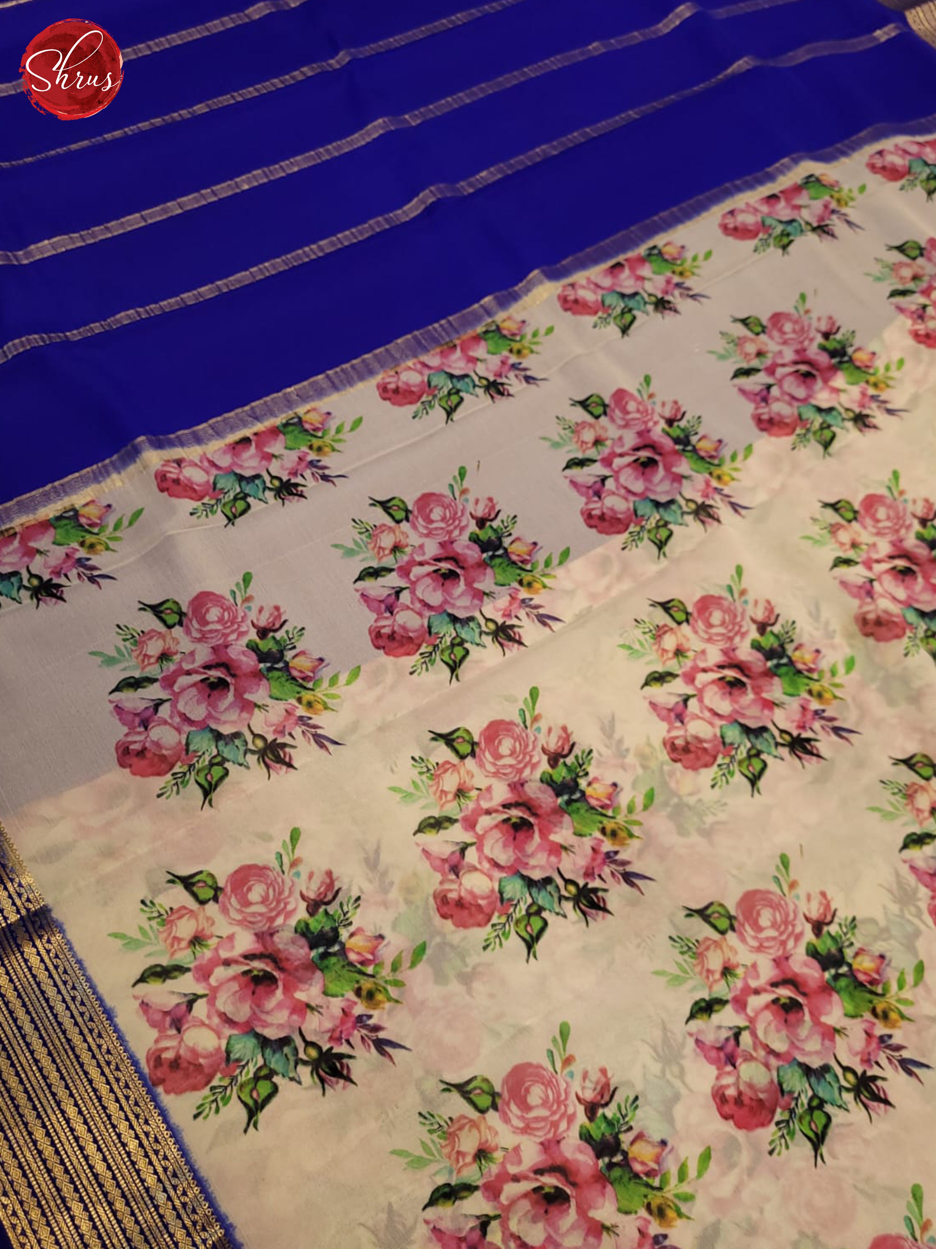 cream and Blue- Mysore silk Saree - Shop on ShrusEternity.com