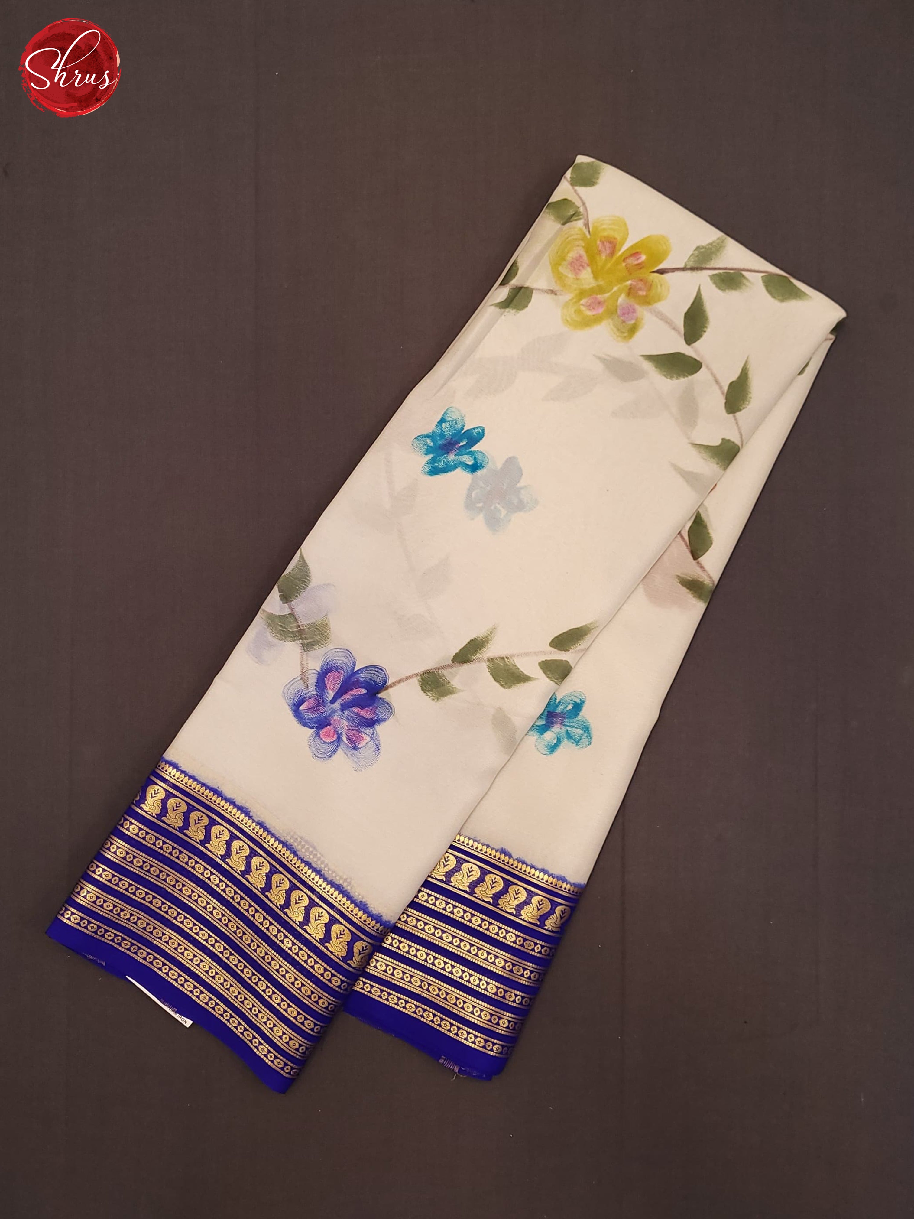 Cream & Blue - Mysore Silk Saree - Shop on ShrusEternity.com