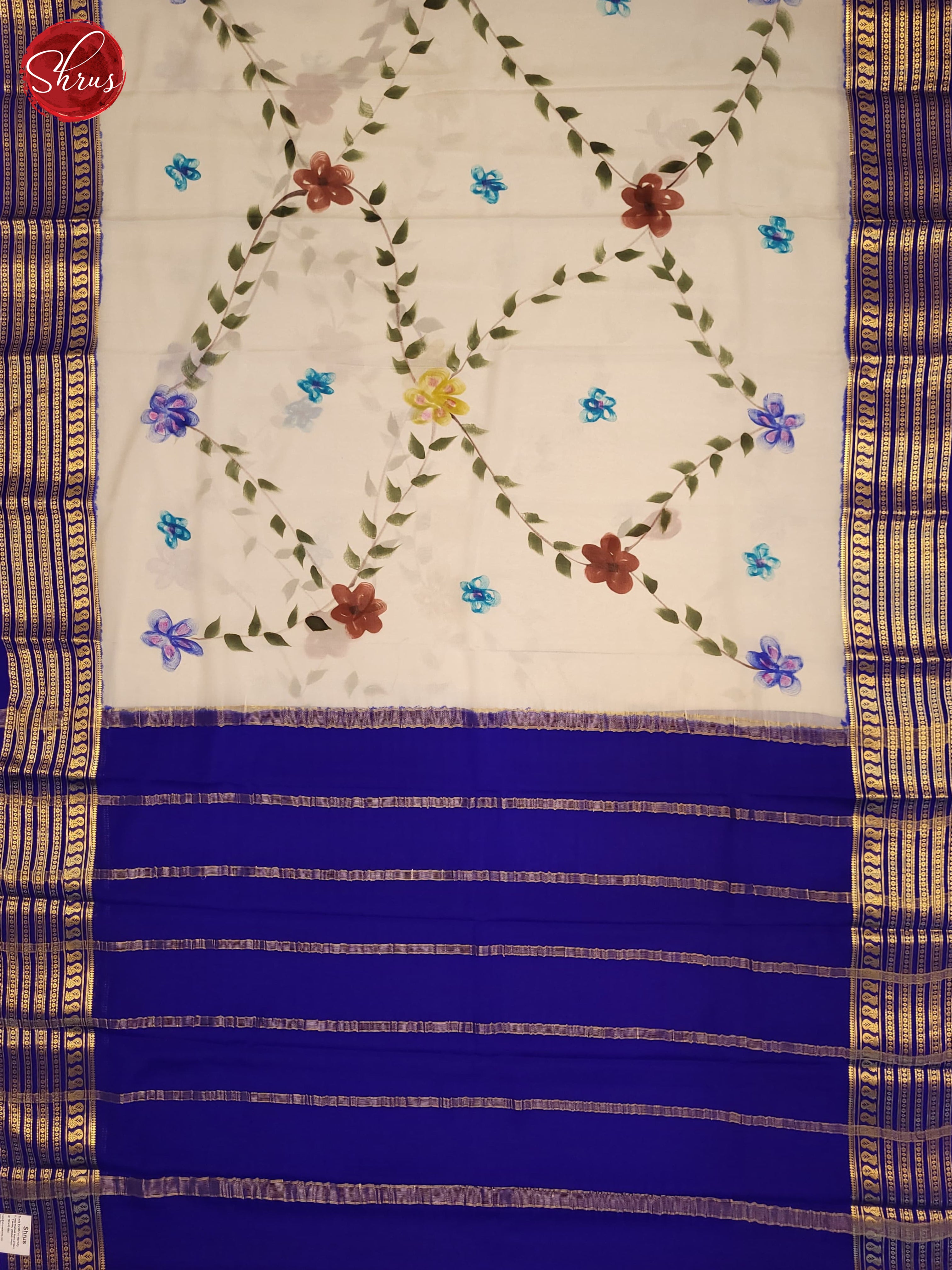 Cream & Blue - Mysore Silk Saree - Shop on ShrusEternity.com