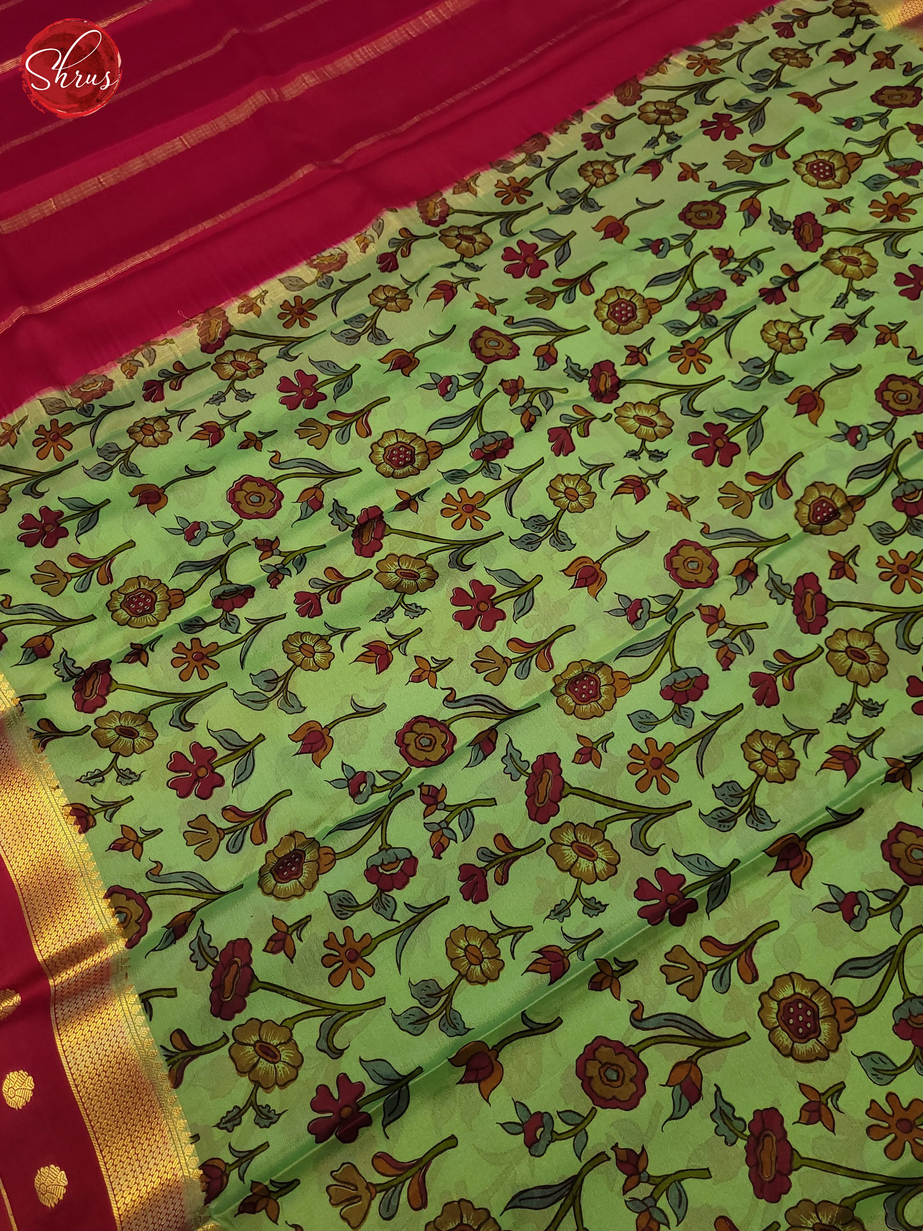 Pista Green & Maroon - Mysore Silk Saree - Shop on ShrusEternity.com