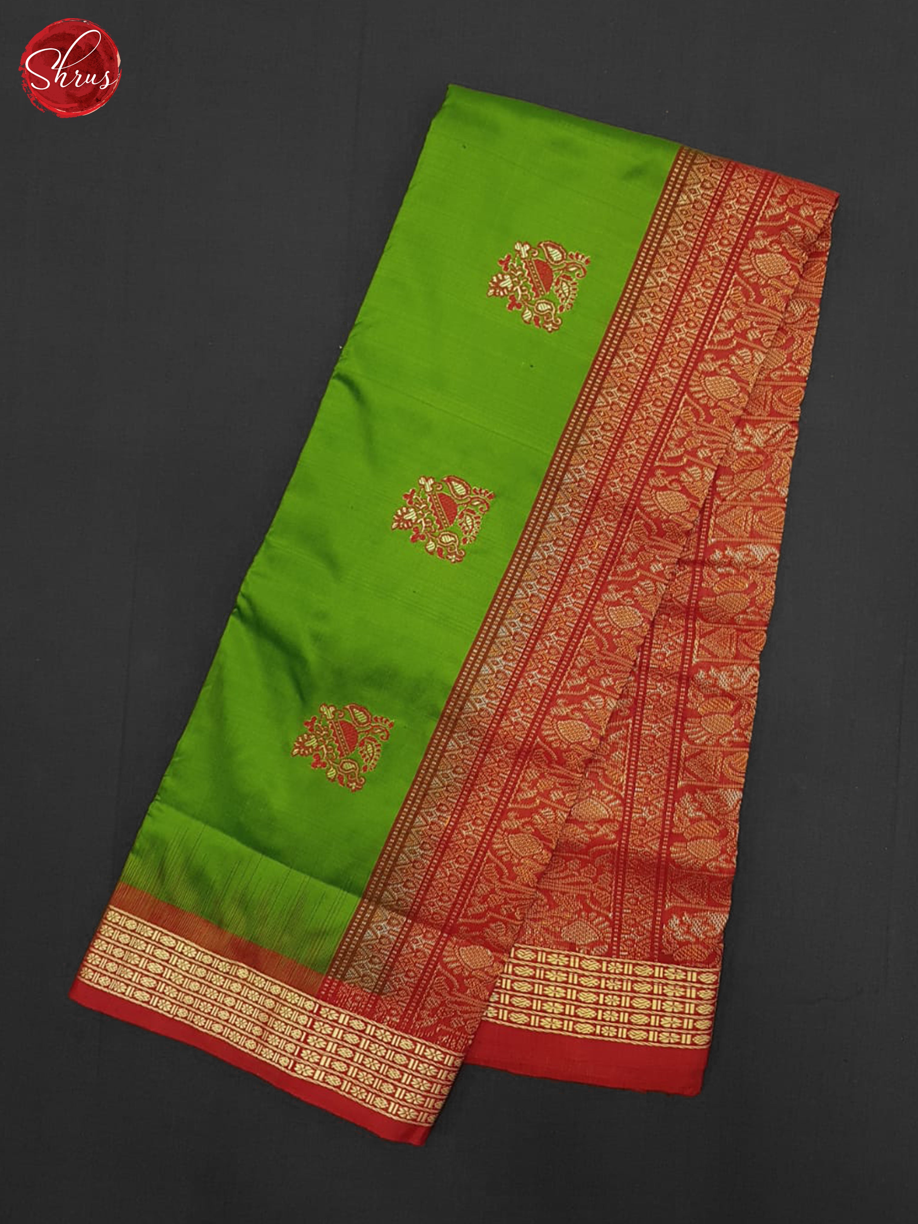 Dark Leaf Green & Red - Odisha Sambalpuri Silk Saree - Shop on ShrusEternity.com