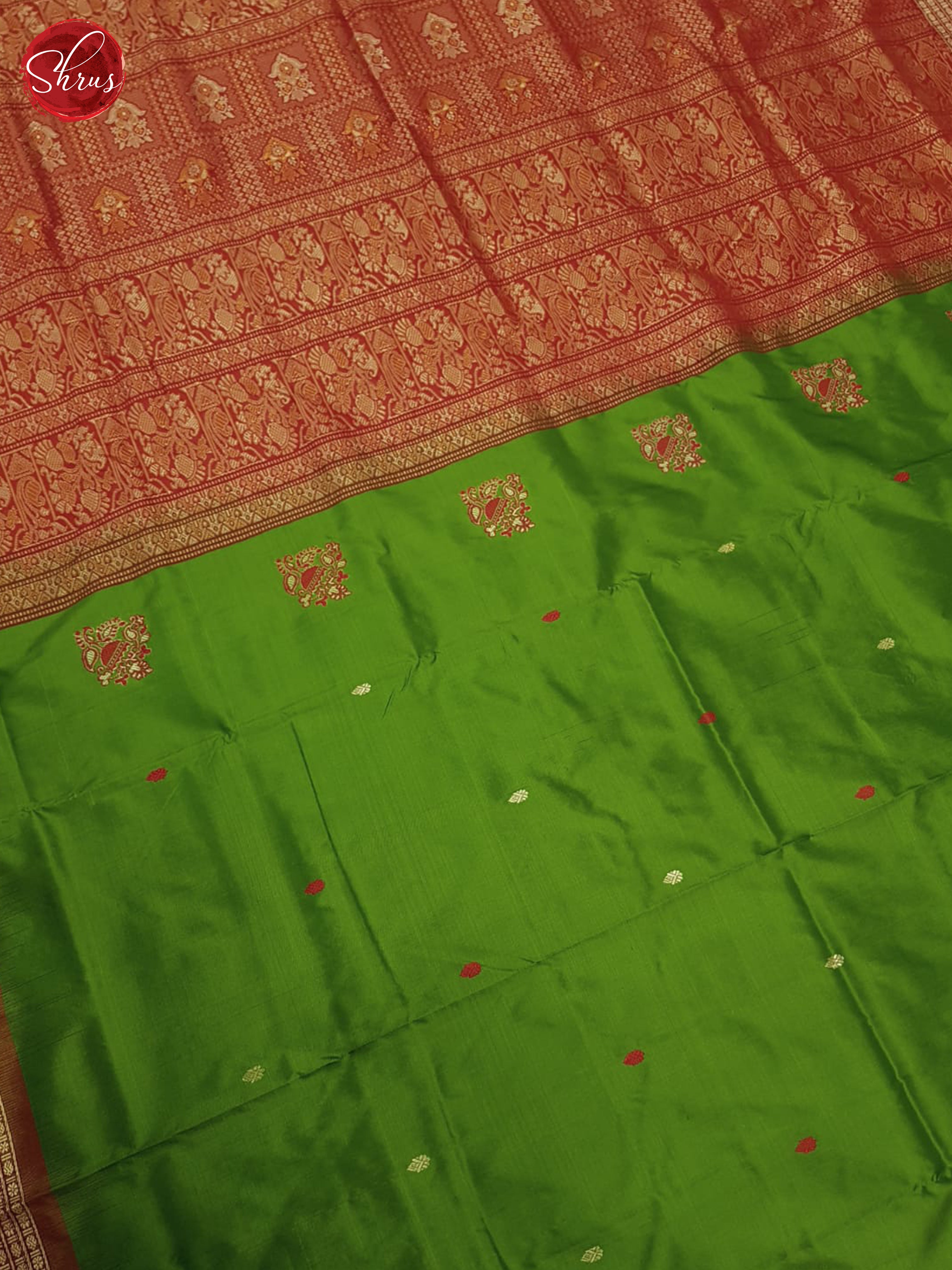 Dark Leaf Green & Red - Odisha Sambalpuri Silk Saree - Shop on ShrusEternity.com