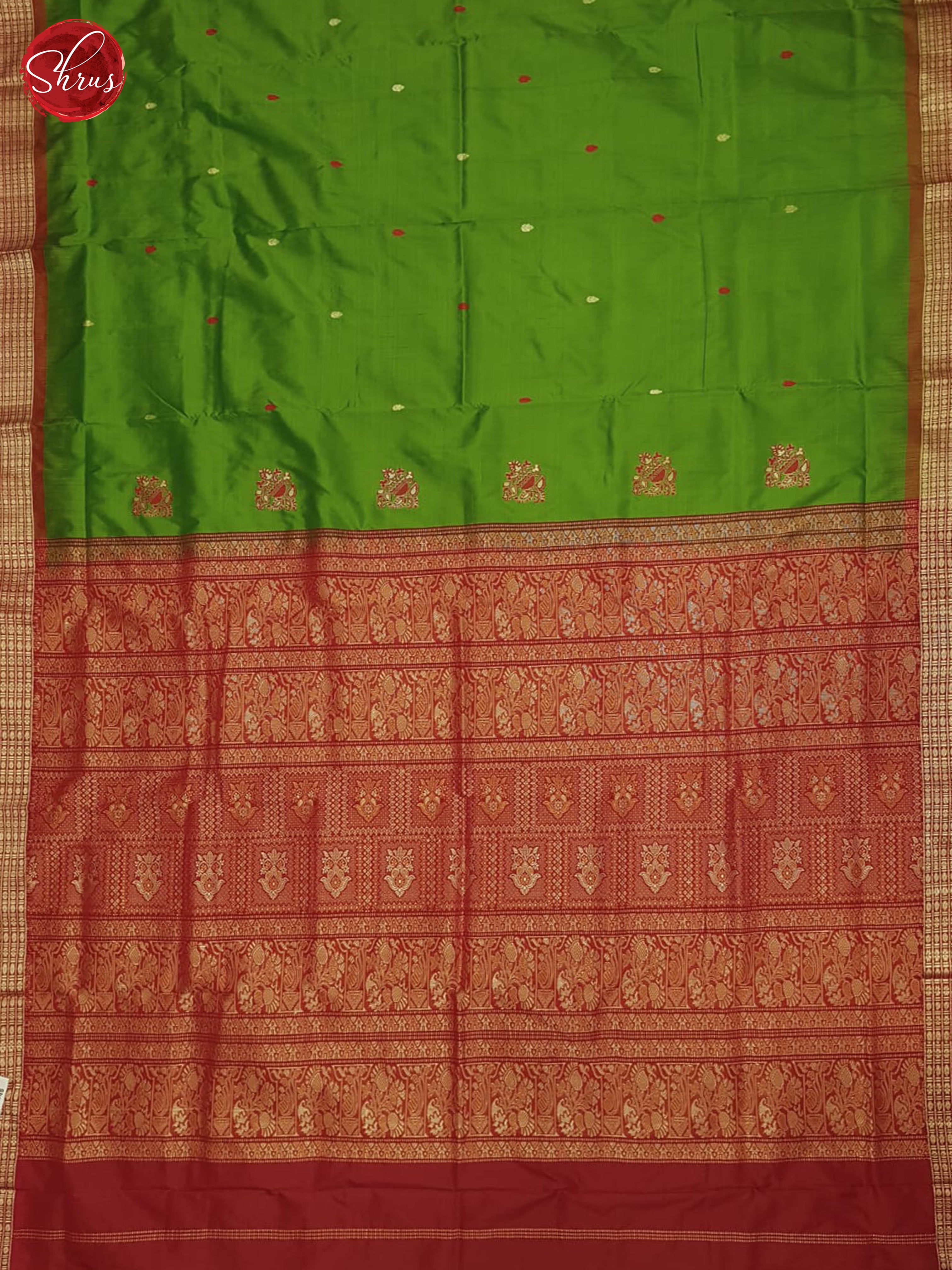 Dark Leaf Green & Red - Odisha Sambalpuri Silk Saree - Shop on ShrusEternity.com