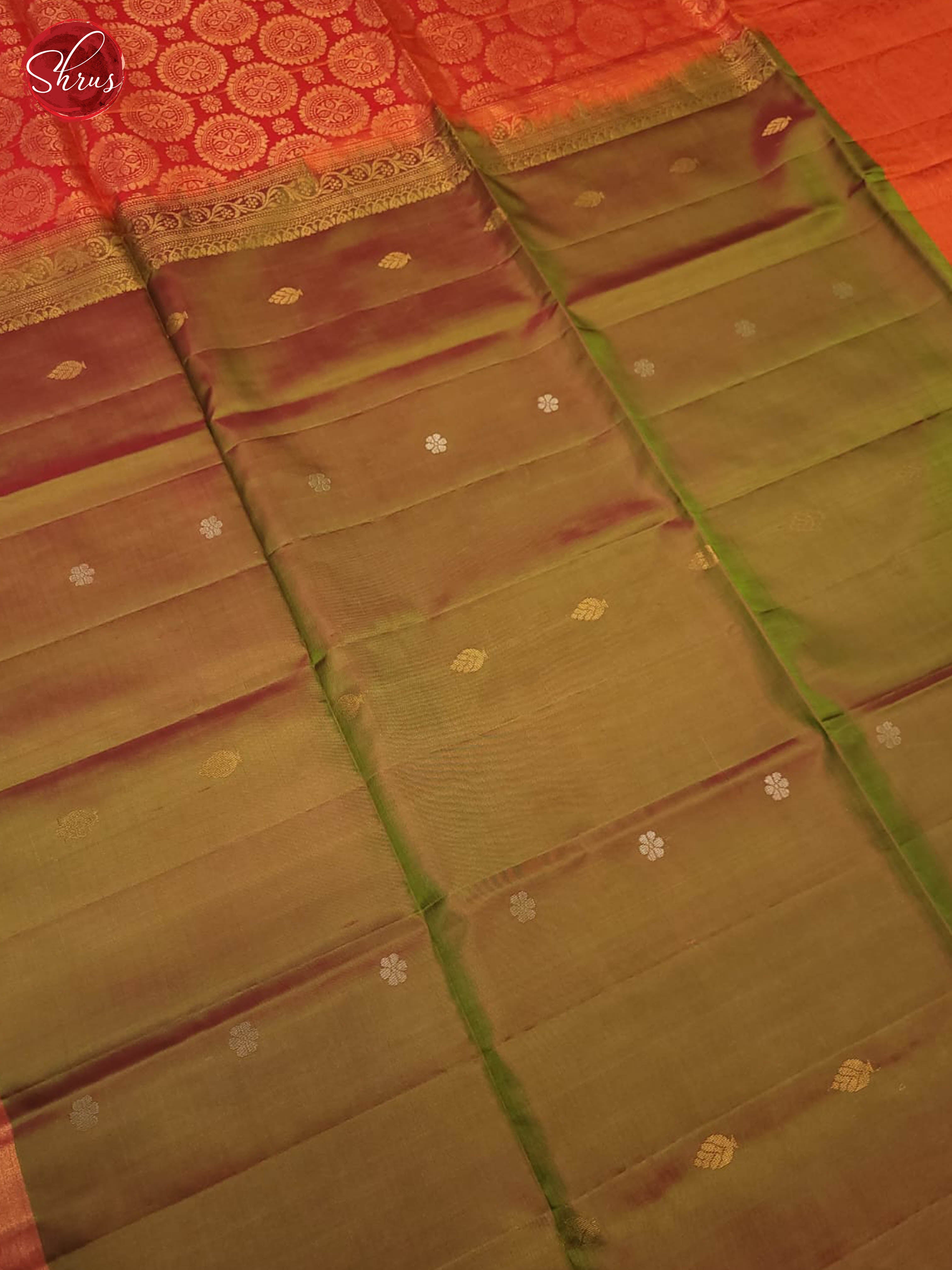 mehandhi Green and Orange- Soft Silk Saree - Shop on ShrusEternity.com