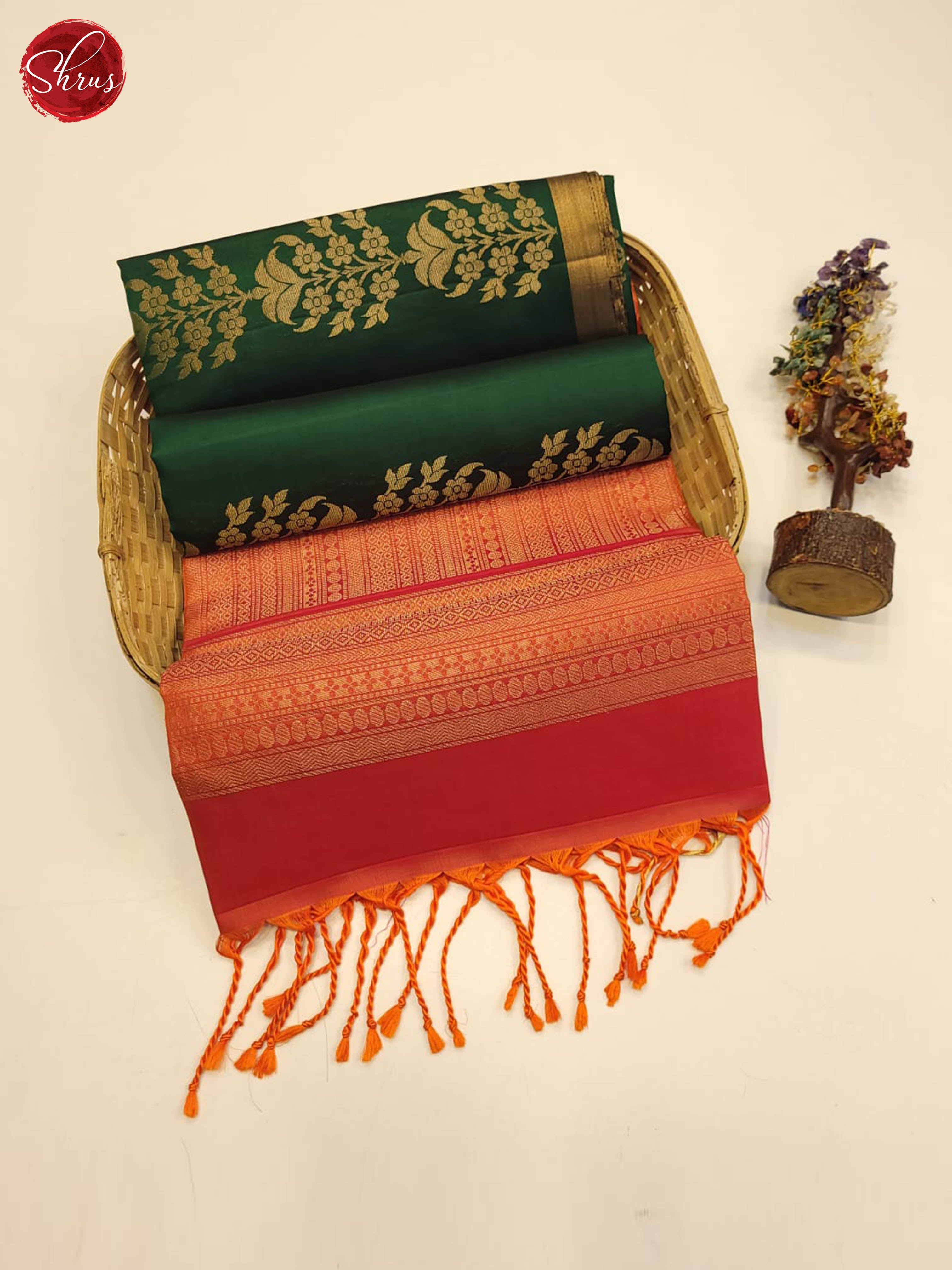 Bottle green and pink- Soft Silk Saree-2