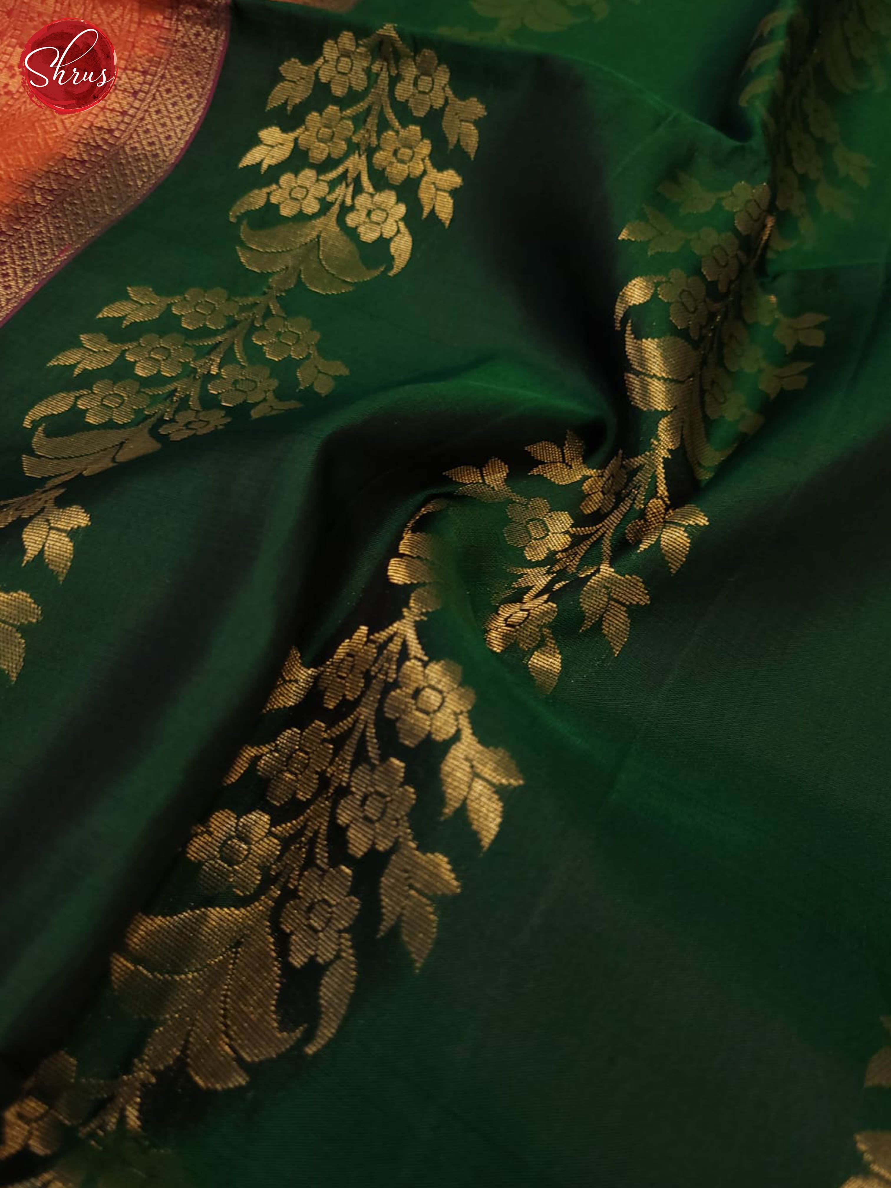 Bottle green and pink- Soft Silk Saree-5