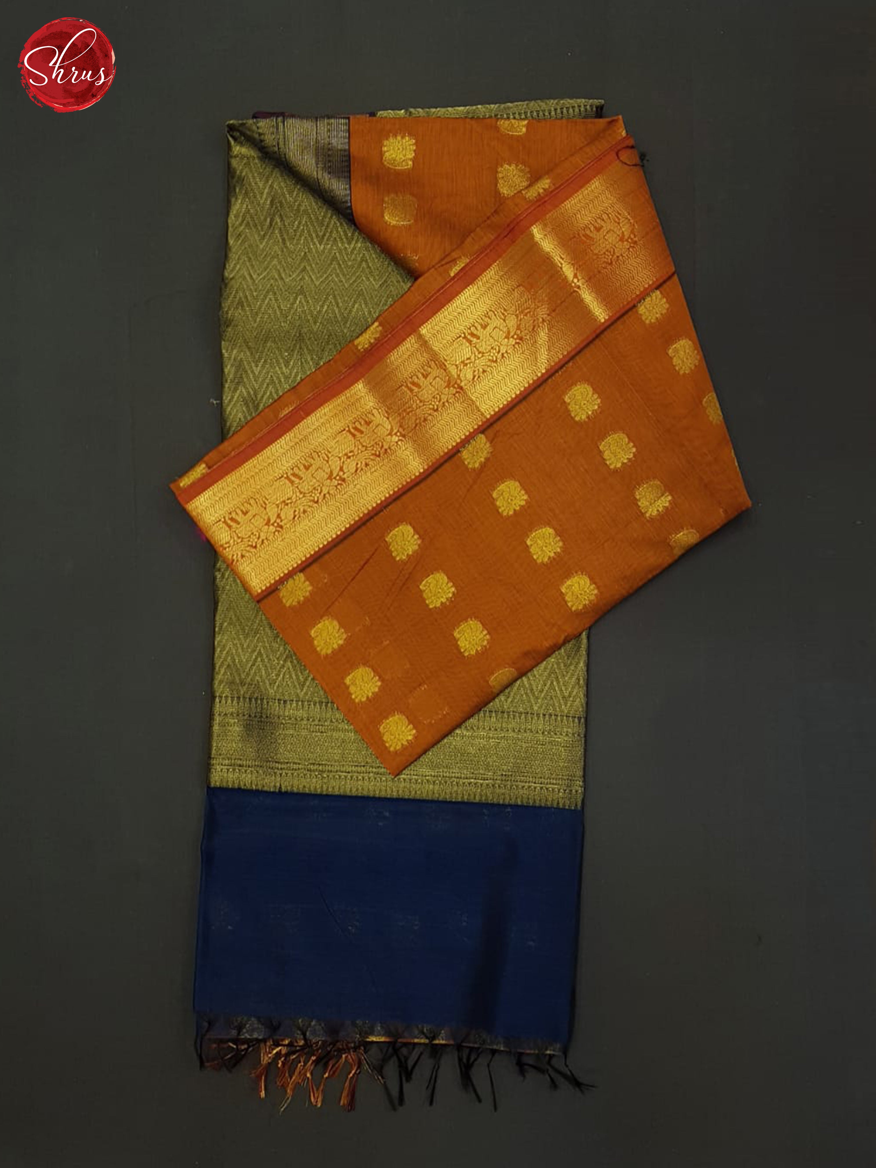 Orange and blue - Semi Silkcotton Saree - Shop on ShrusEternity.com