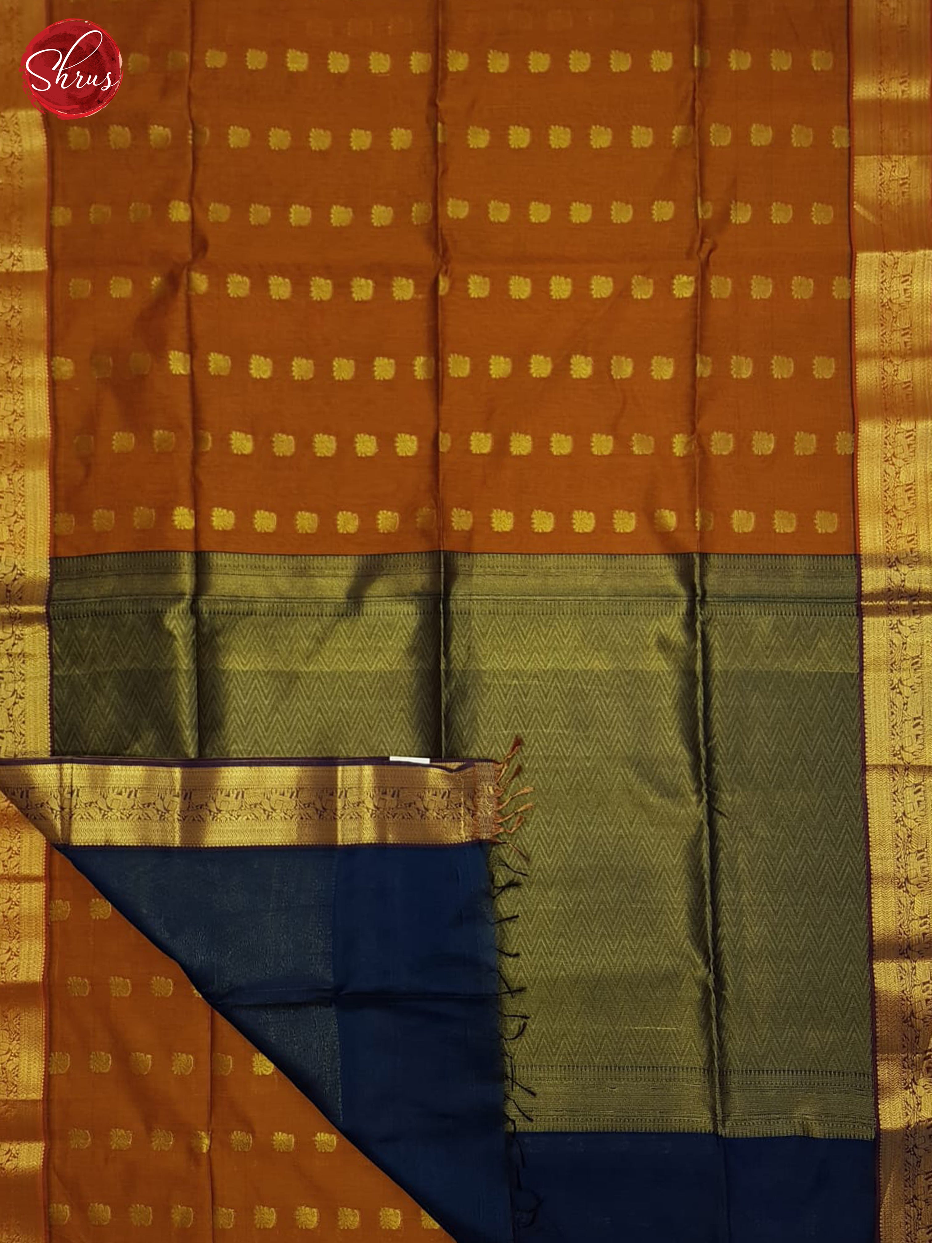 Orange and blue - Semi Silkcotton Saree - Shop on ShrusEternity.com