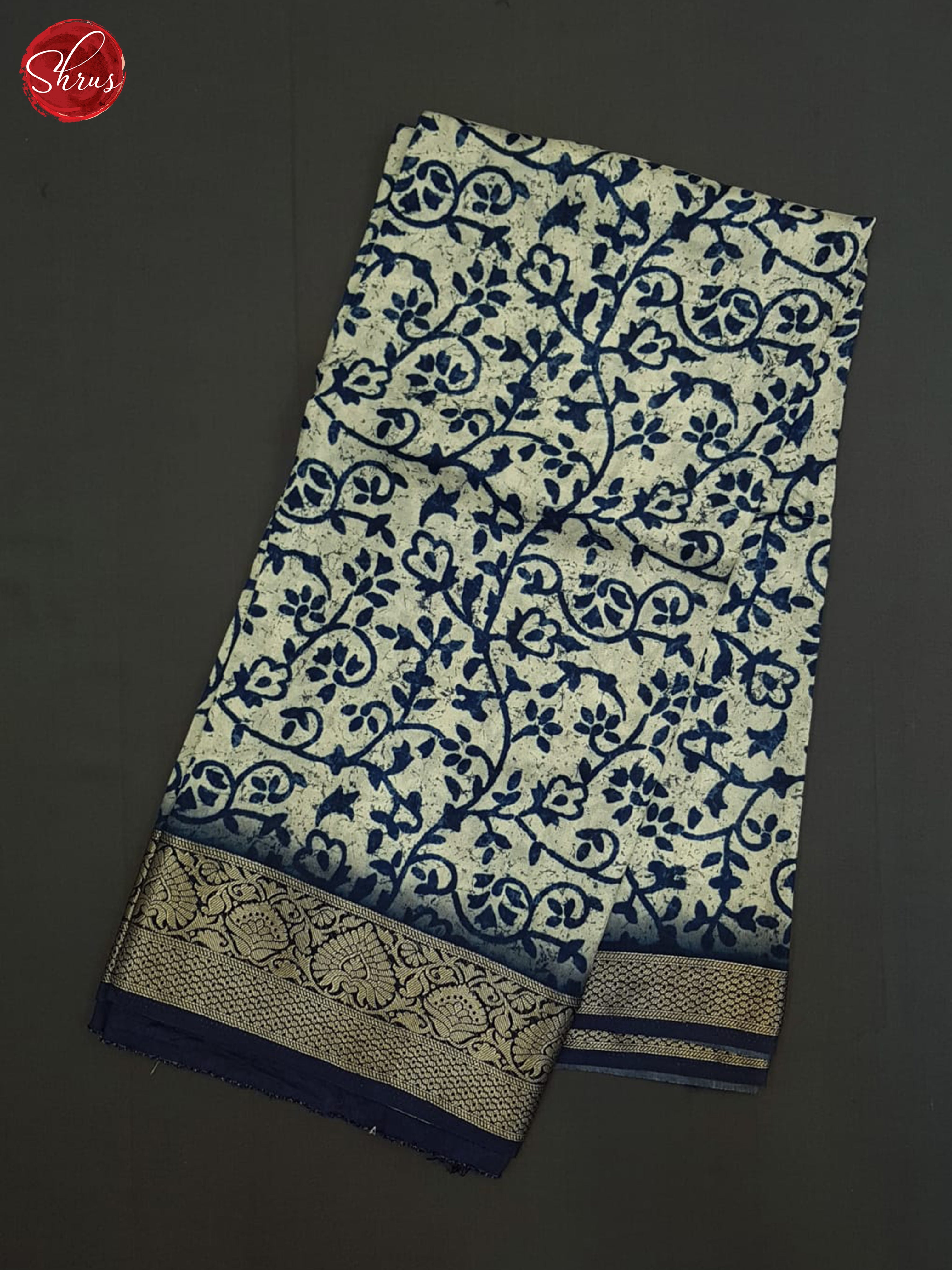 Cream And Blue-Semi Crepe Saree - Shop on ShrusEternity.com